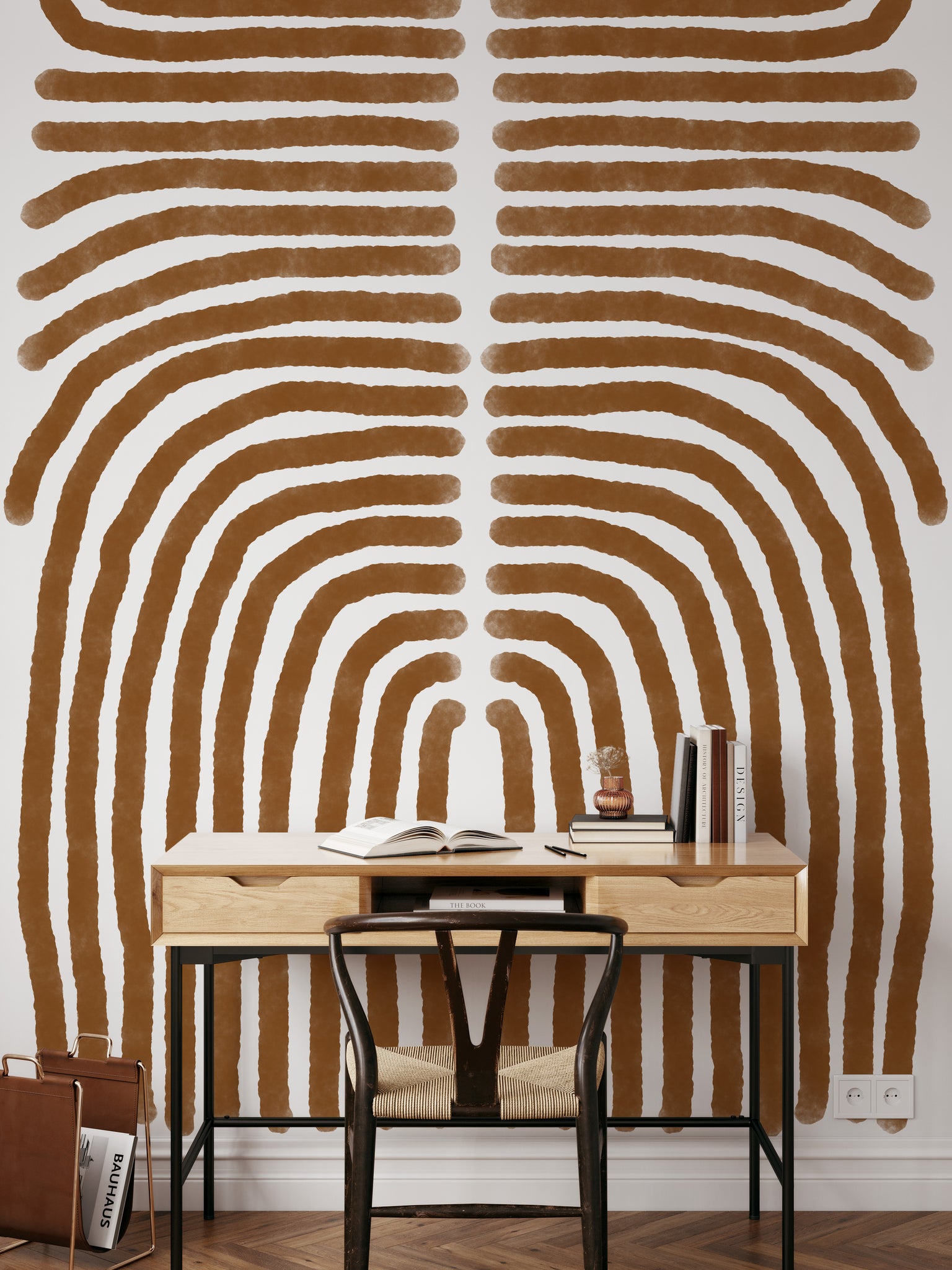 Carta da Parati Boho Tono Terra Marrone - Arte Murale Astratta e Minimalista - 2 rotoli di carta 90 cm x 260 cm - 4.68 mq