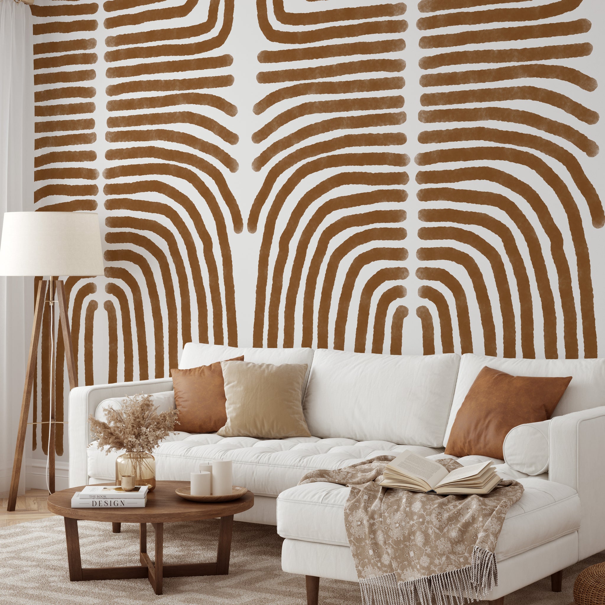 Carta da Parati Boho Tono Terra Marrone - Arte Murale Astratta e Minimalista - 2 rotoli di carta 90 cm x 260 cm - 4.68 mq
