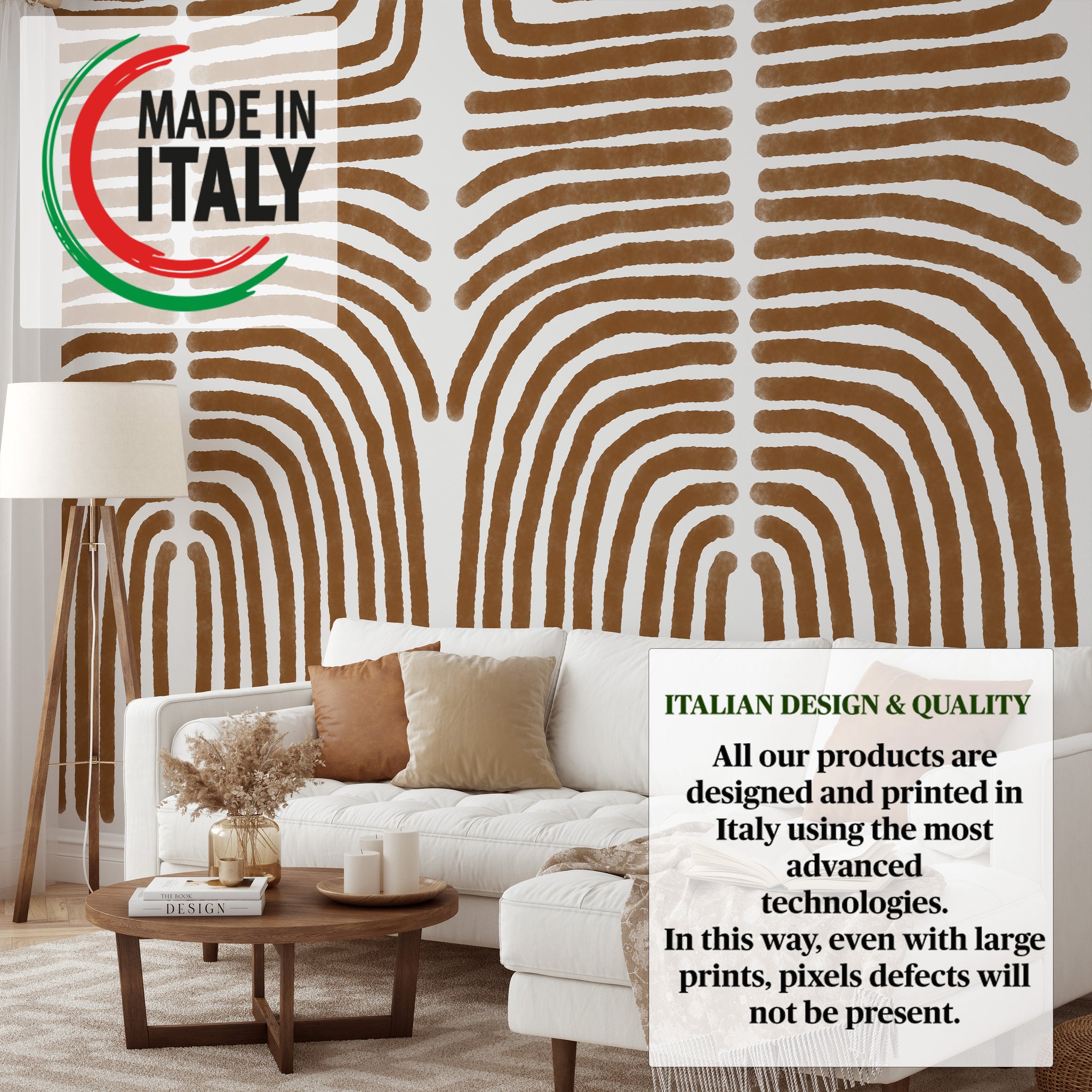 Carta da Parati Boho Tono Terra Marrone - Arte Murale Astratta e Minimalista - 2 rotoli di carta 90 cm x 260 cm - 4.68 mq