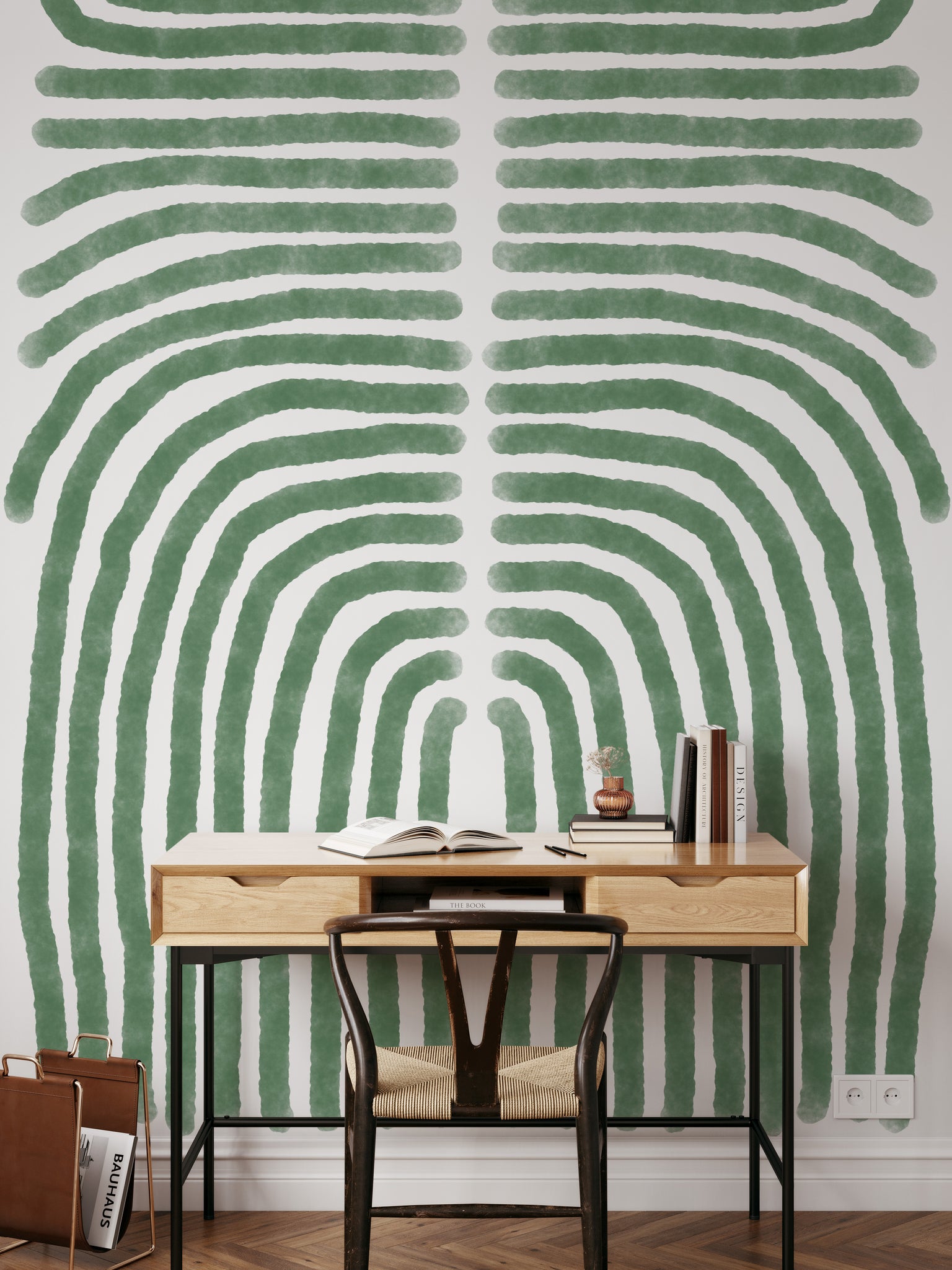 Carta da Parati Boho Verde - Decorazione Murale Astratta e Minimalista - 2 rotoli di carta 90 cm x 260 cm - 4.68 mq