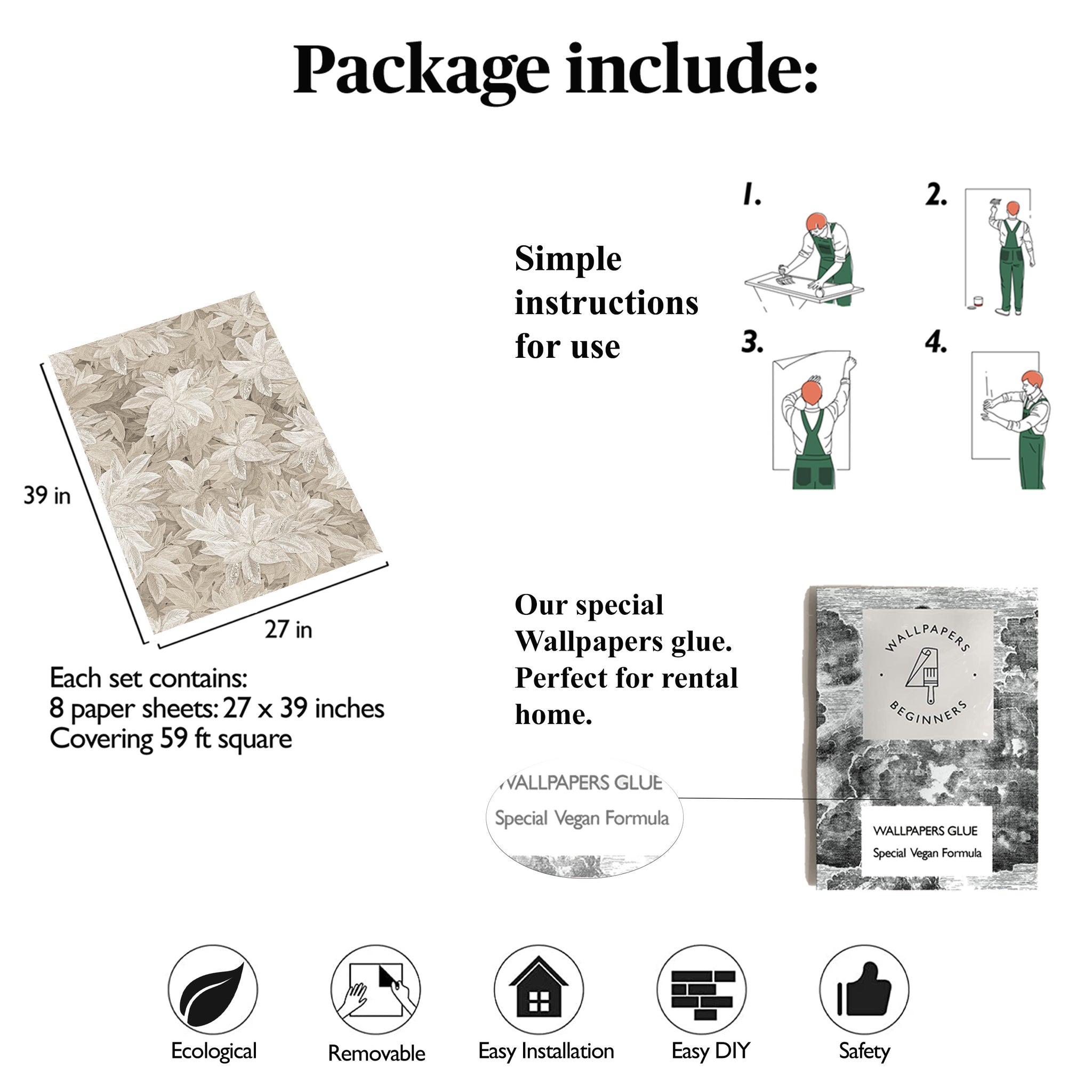 Carta da Parati Foglie Edera - 8 fogli - 5,60 mq