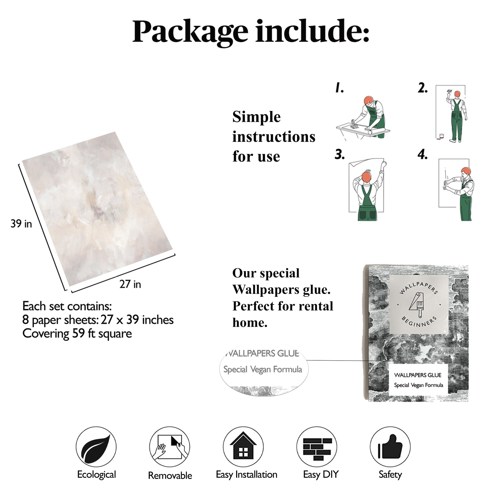 Carta da Parati Stucco Veneziano Beige e Tortora - 8 fogli - 5,60 mq