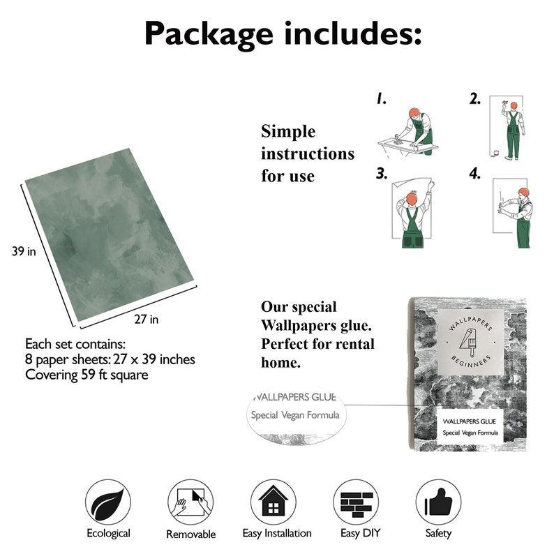 Carta da Parati Stucco Veneziano Verde - 8 fogli - 5,60 mq