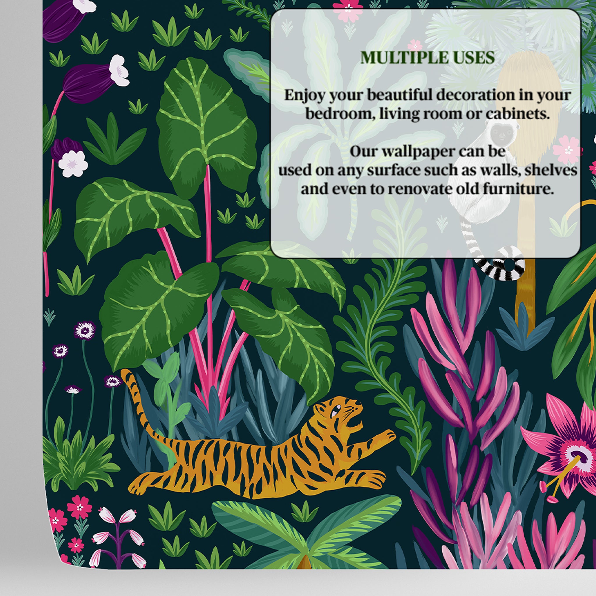 Carta da parati Giungla Tropicale con Scimmie e Tigre - 8 fogli - 5,60 mq