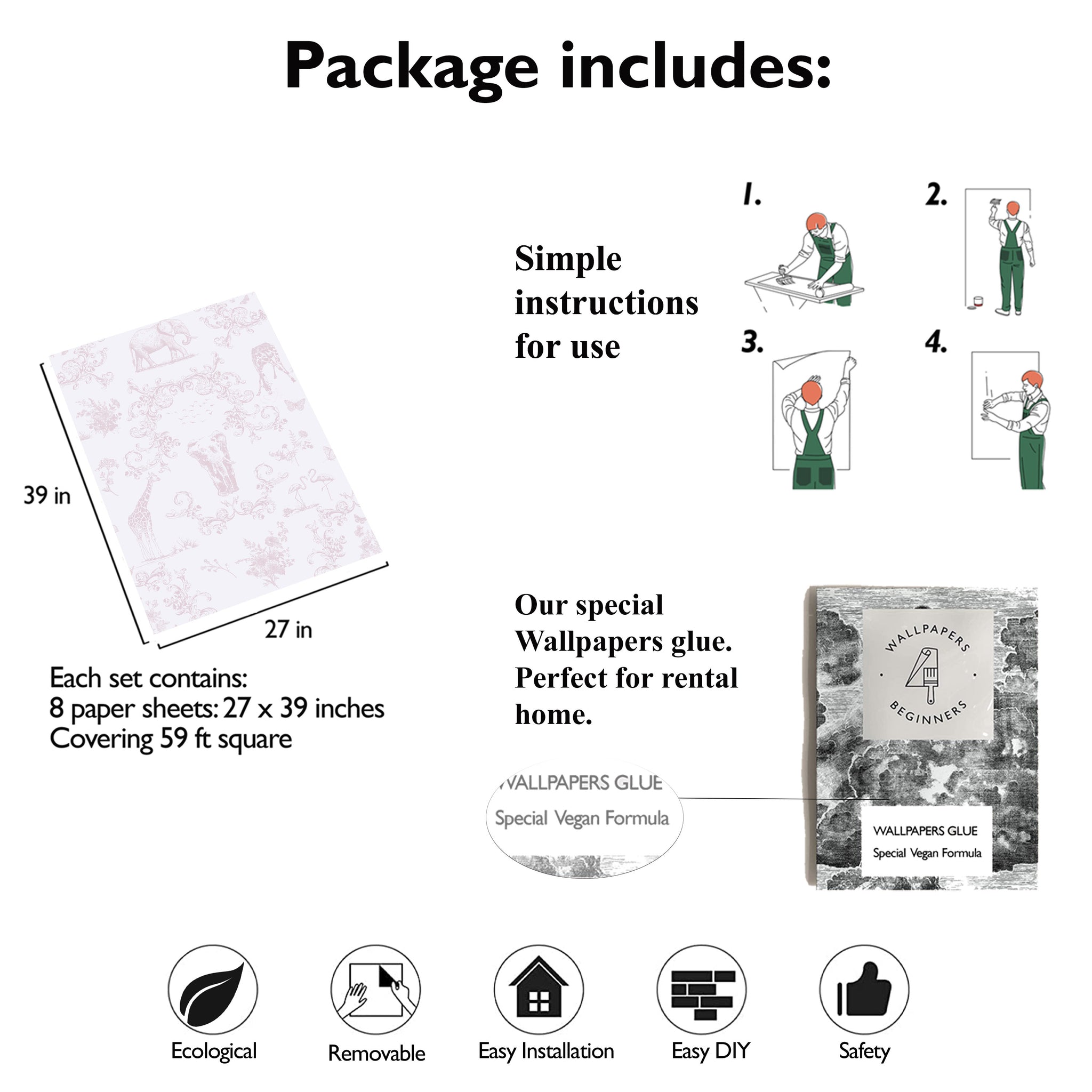 Carta da Parati Rosa Vittoriana - 8 fogli - 5,60 mq