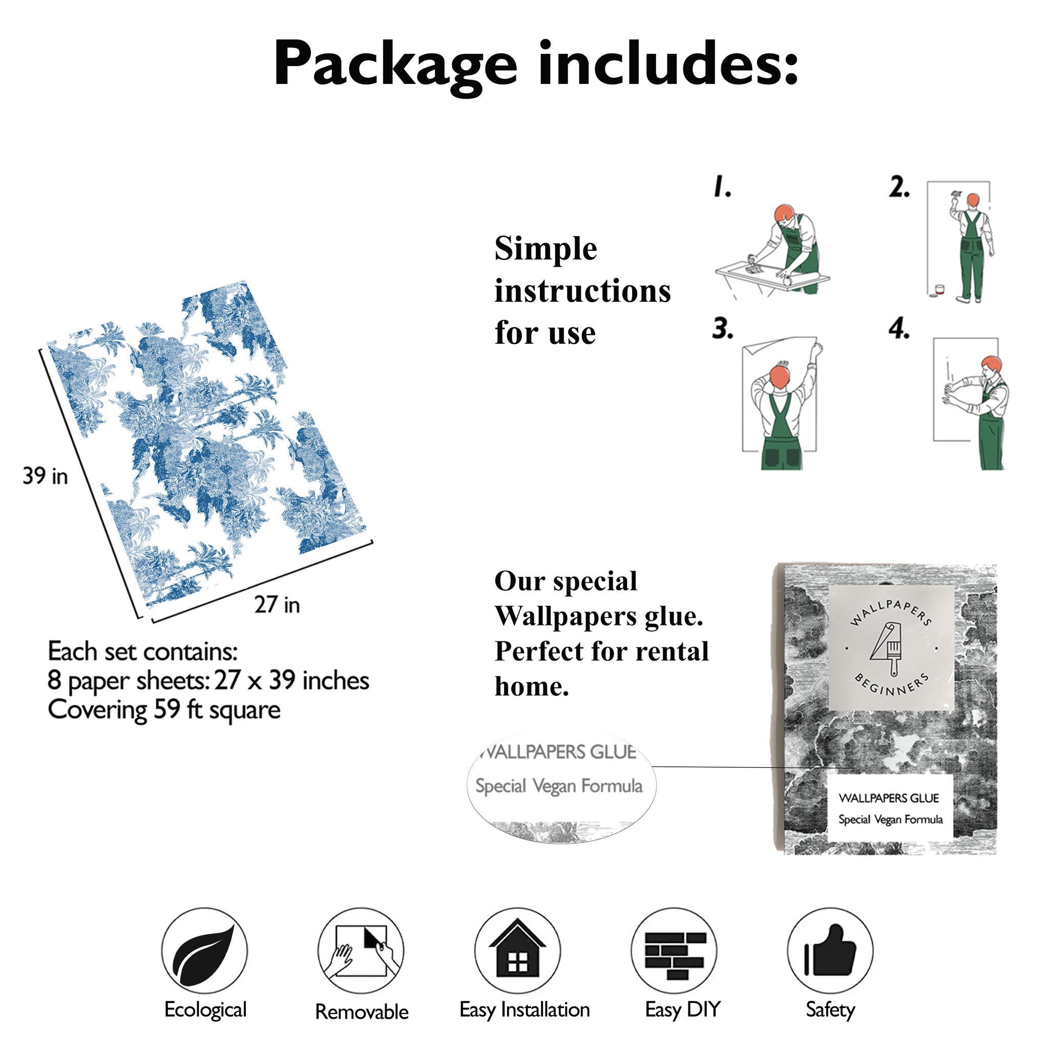 Carta da Parati Toile de Jouy - 8 fogli - 5,60 mq