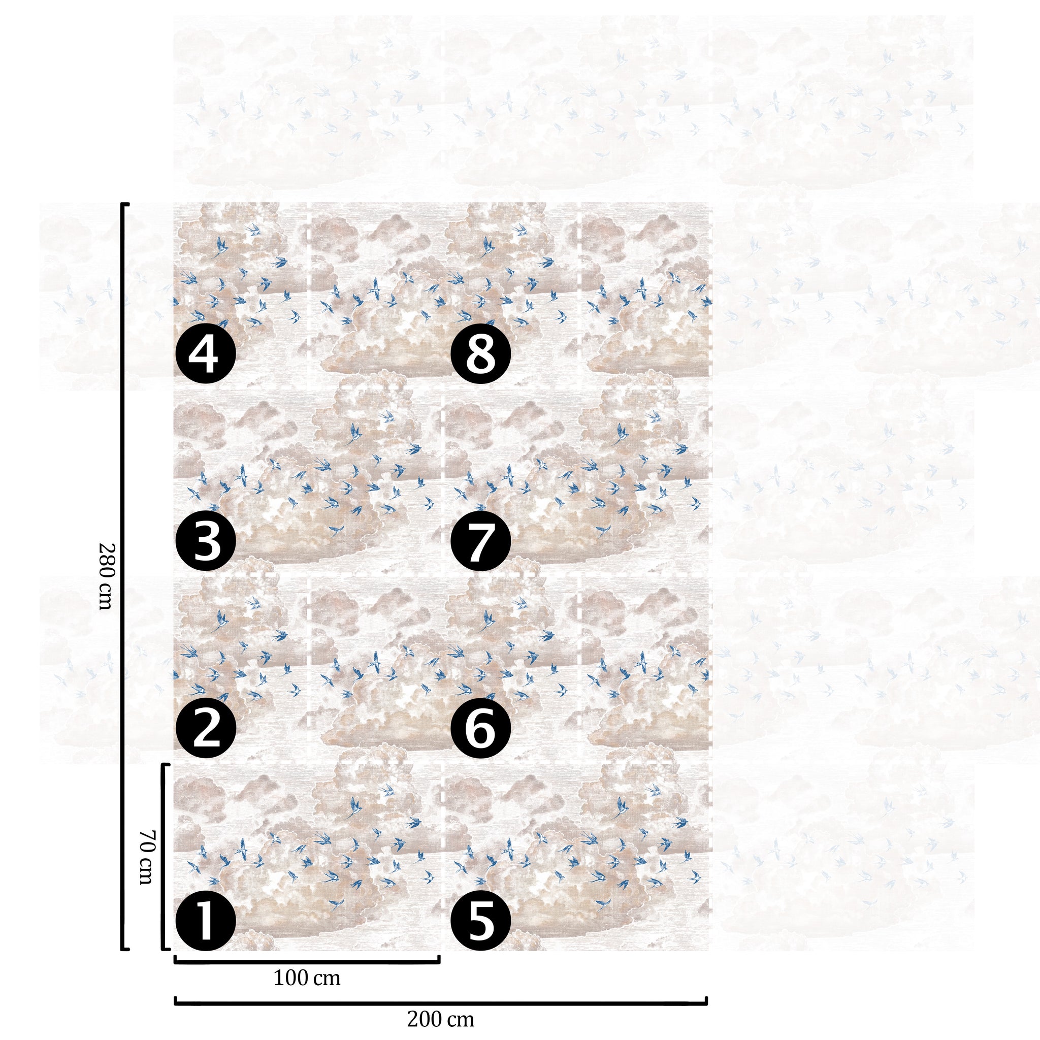 Carta da parati Nuvole al Tramonto con Rondini - 8 fogli - 5,60 mq