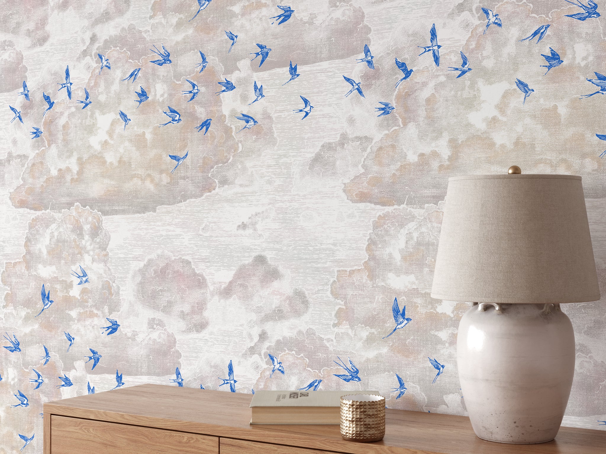 Carta da parati Nuvole al Tramonto con Rondini - 8 fogli - 5,60 mq