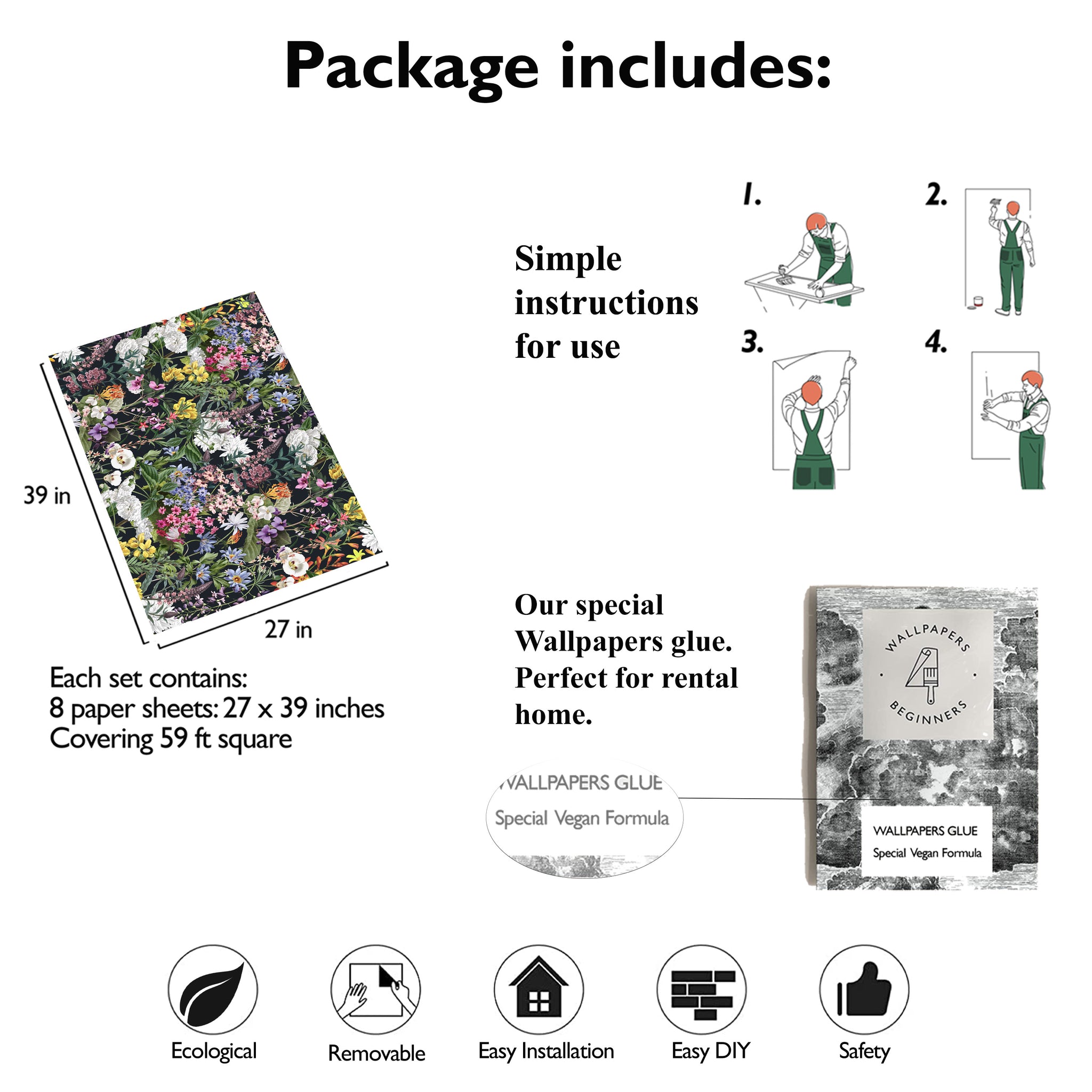 Carta da Parati Fiori Botanici - 8 fogli - 5,60 mq