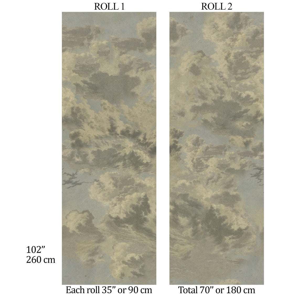 Carta da Parati Nuvole Vintage - 2 rotoli di carta 90 cm x 260 cm - 4.68 mq