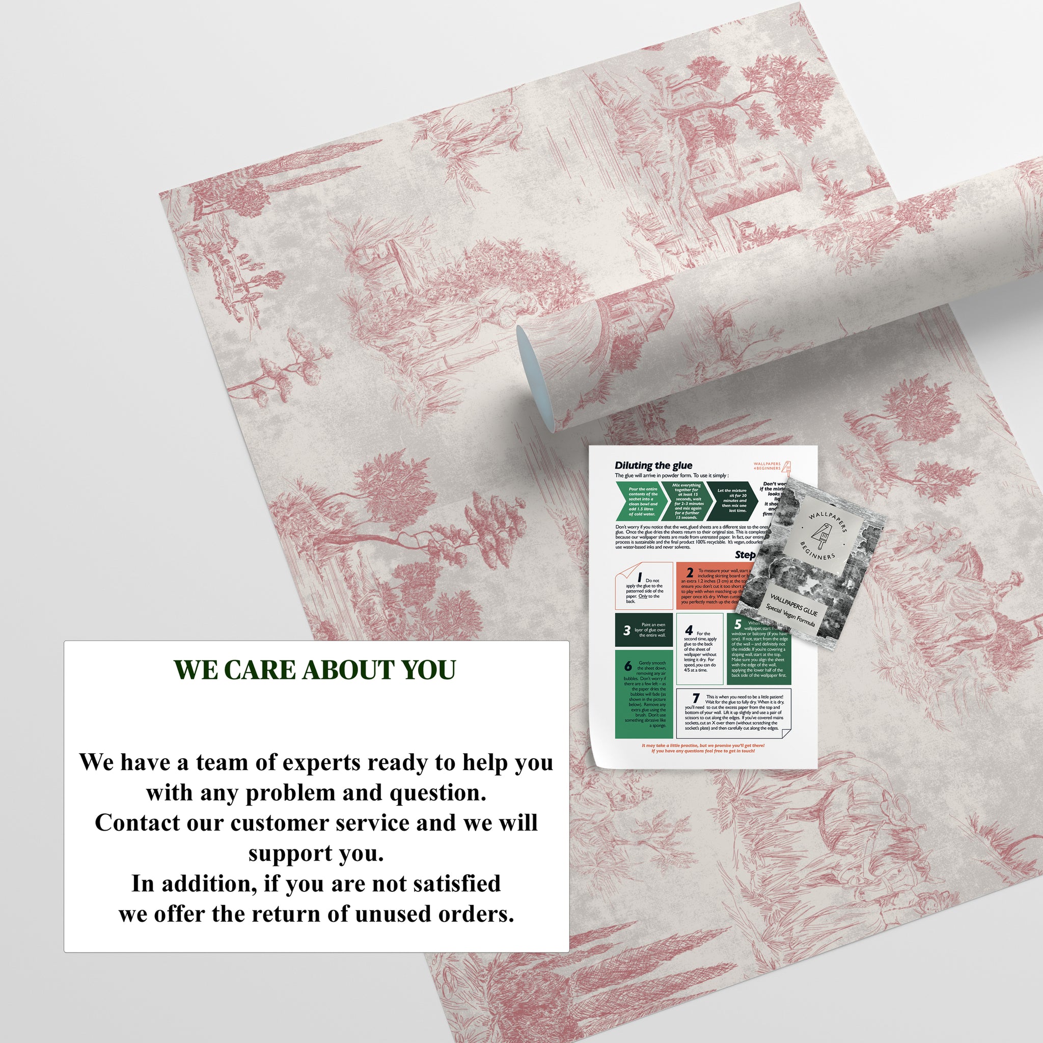 Carta da Parati Toile de Jouy Rosa Vintage - 8 fogli - 5,60 mq