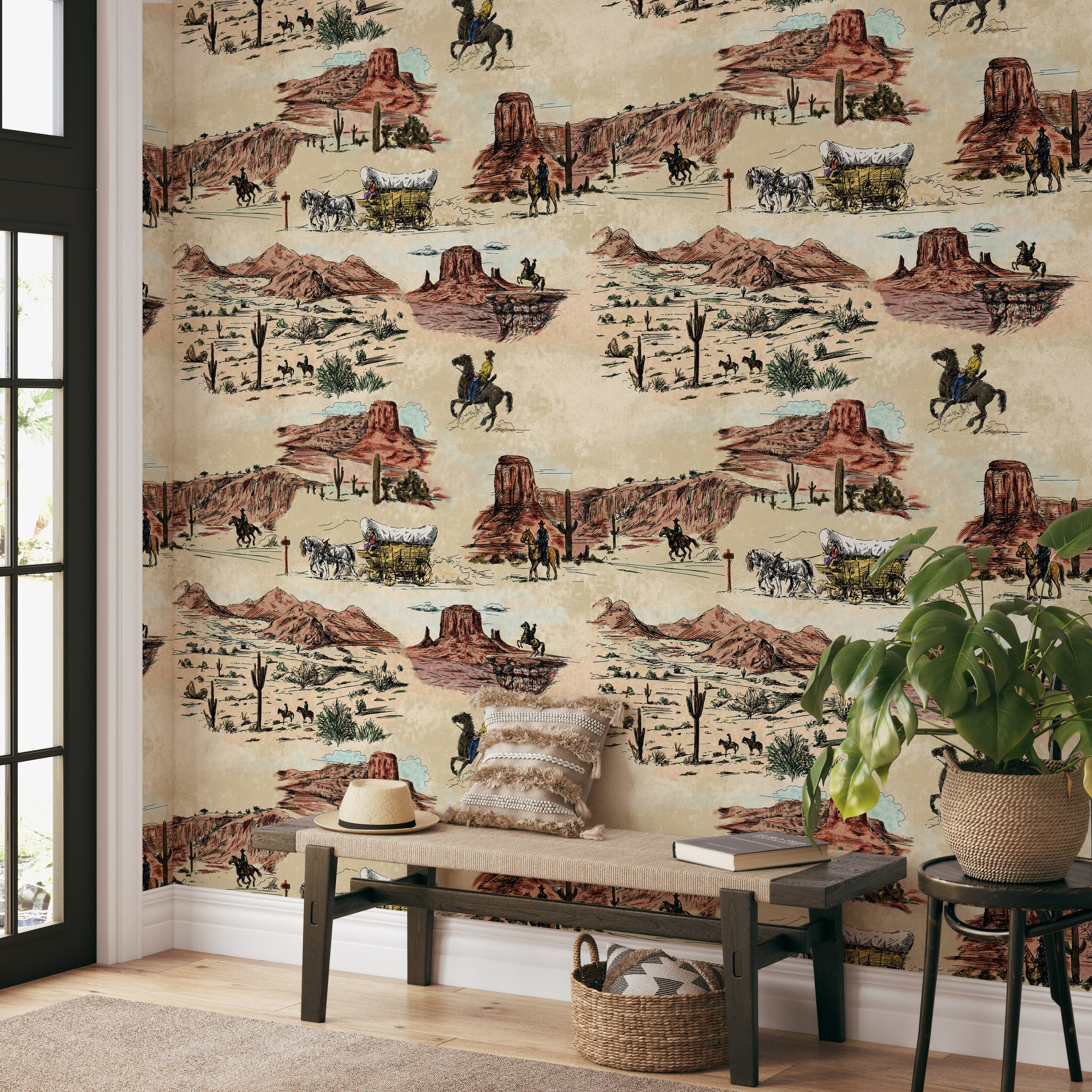 Carta da Parati Western nel Deserto Beige - 8 fogli - 5,60 mq