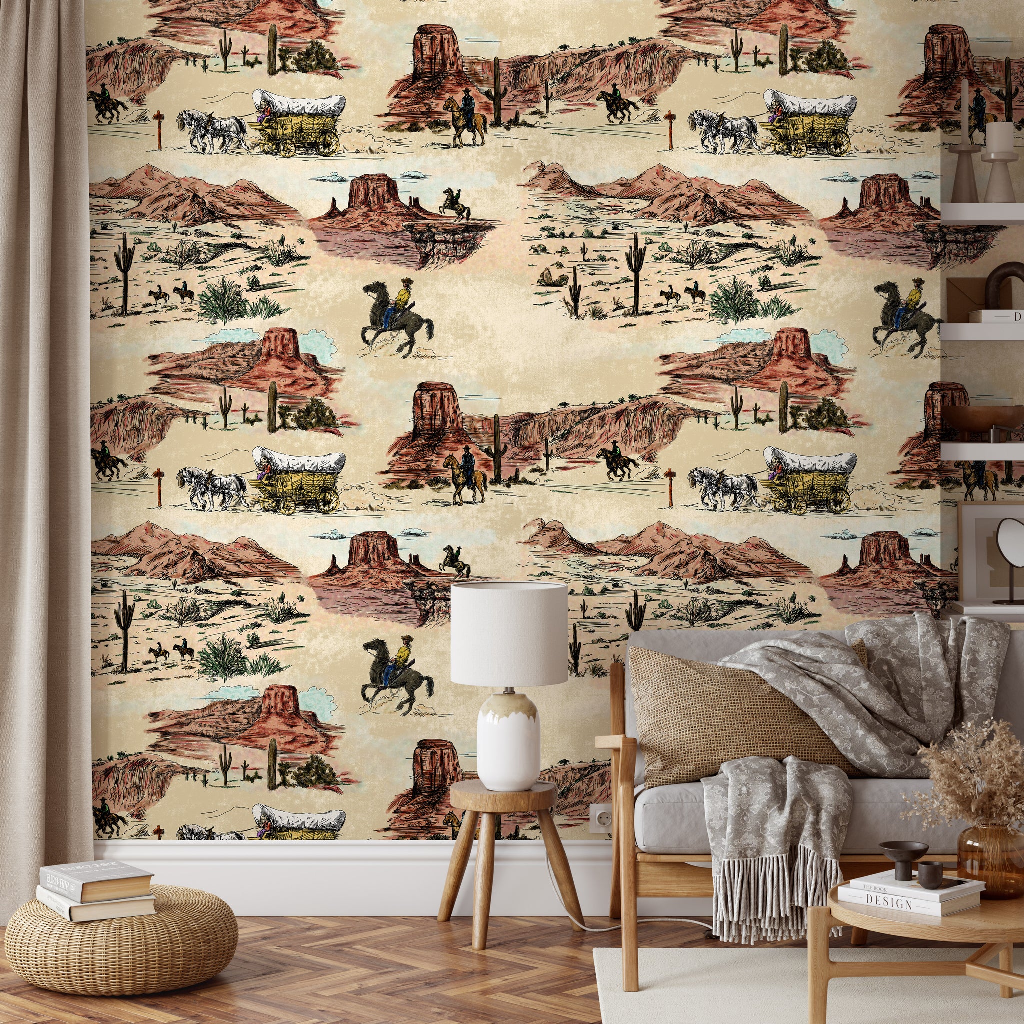 Carta da Parati Western nel Deserto Beige - 8 fogli - 5,60 mq