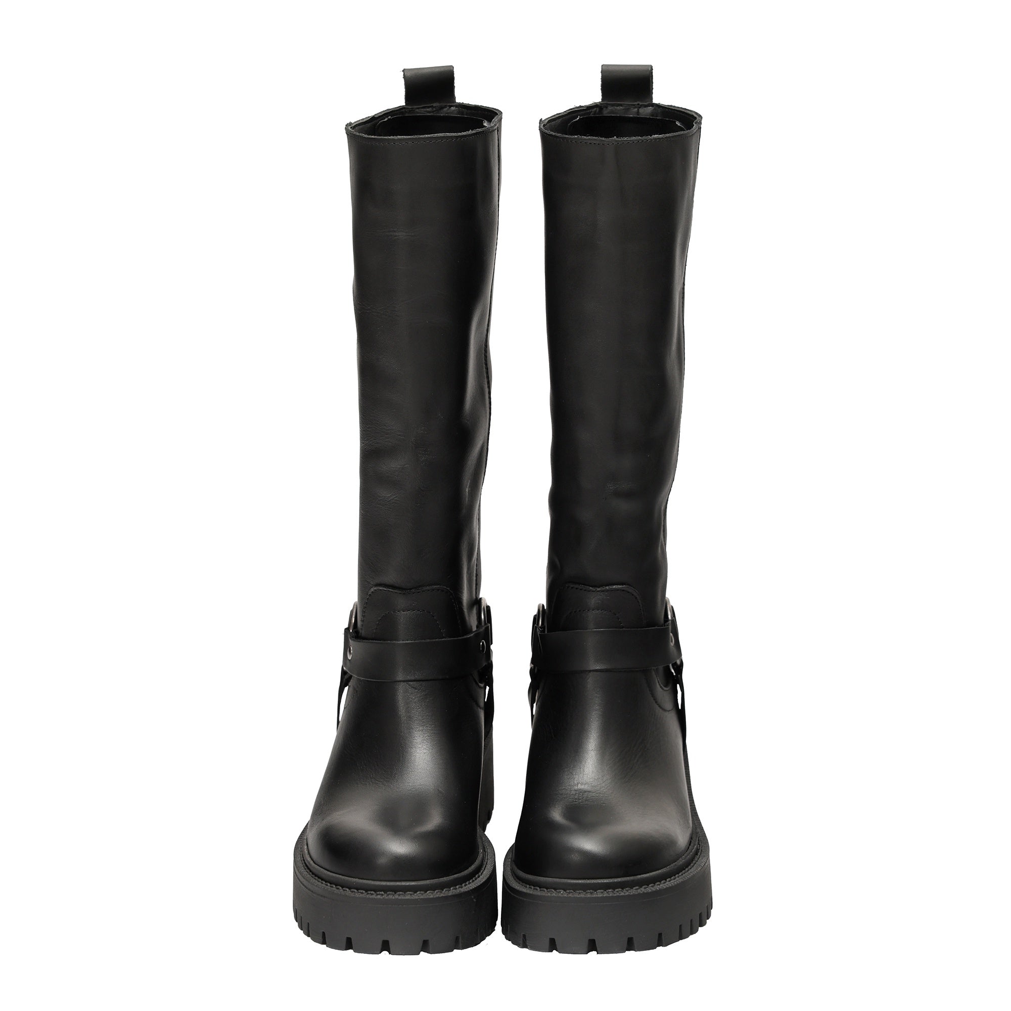 Stivale in vera pelle con cinturino Nero