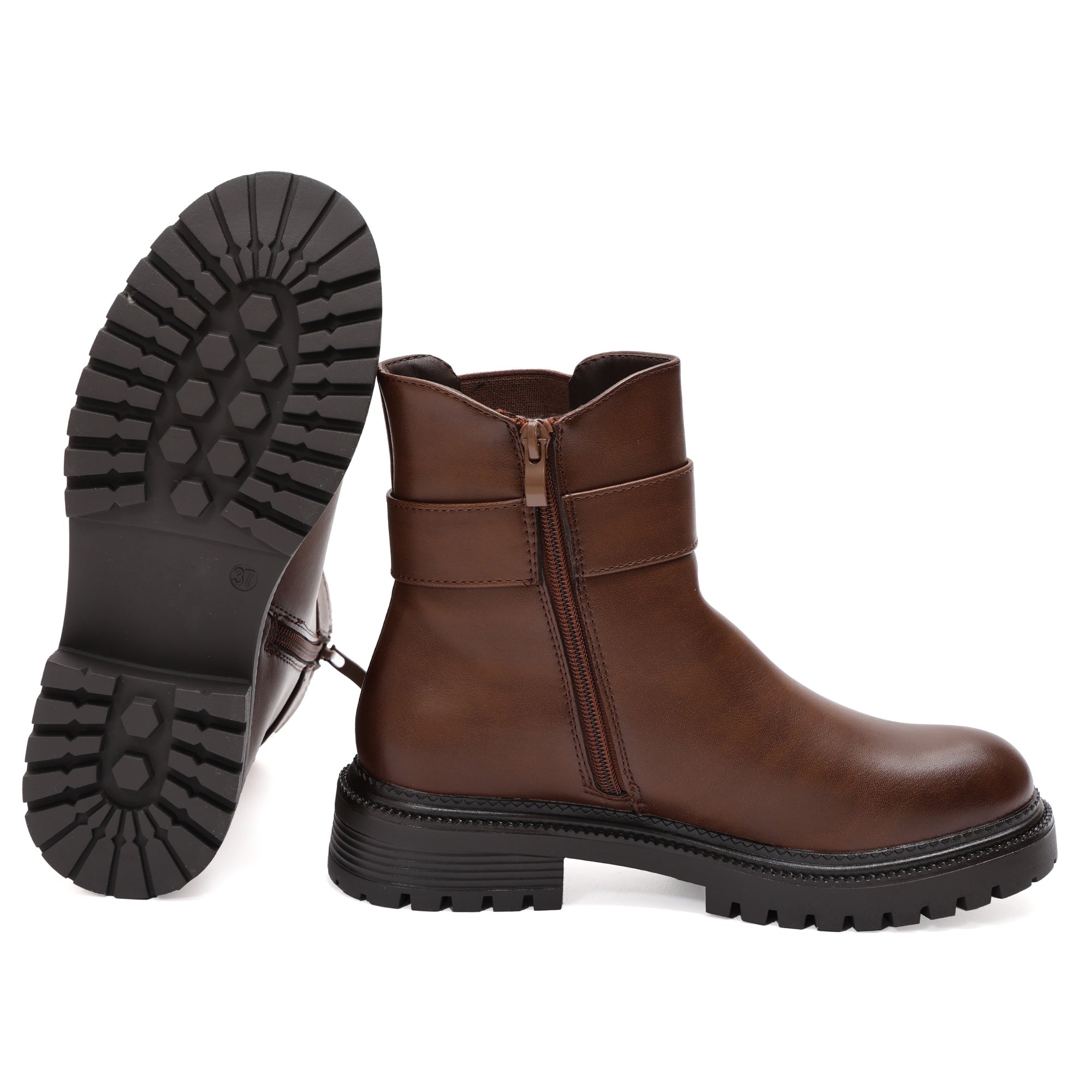 Stivaletto in simil pelle con elastico e fibbia dorata  Marrone