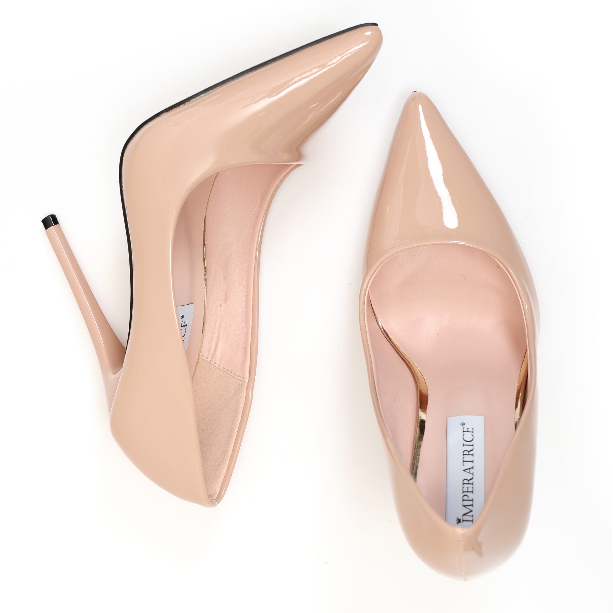 Dècolletè pumps in simil pelle verniciata con tacco a spillo Beige