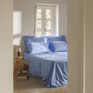 Completo Lenzuolo Percalle - Azzurro Cielo