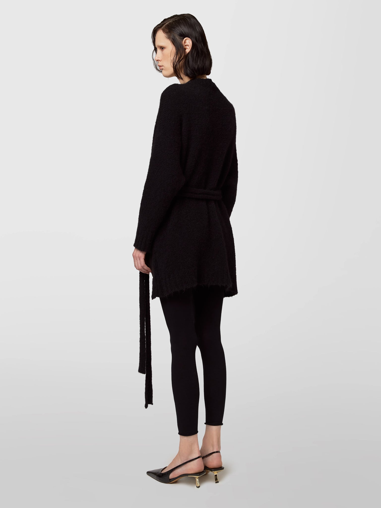 Cardigan manica Lunga Tasche E Cintura