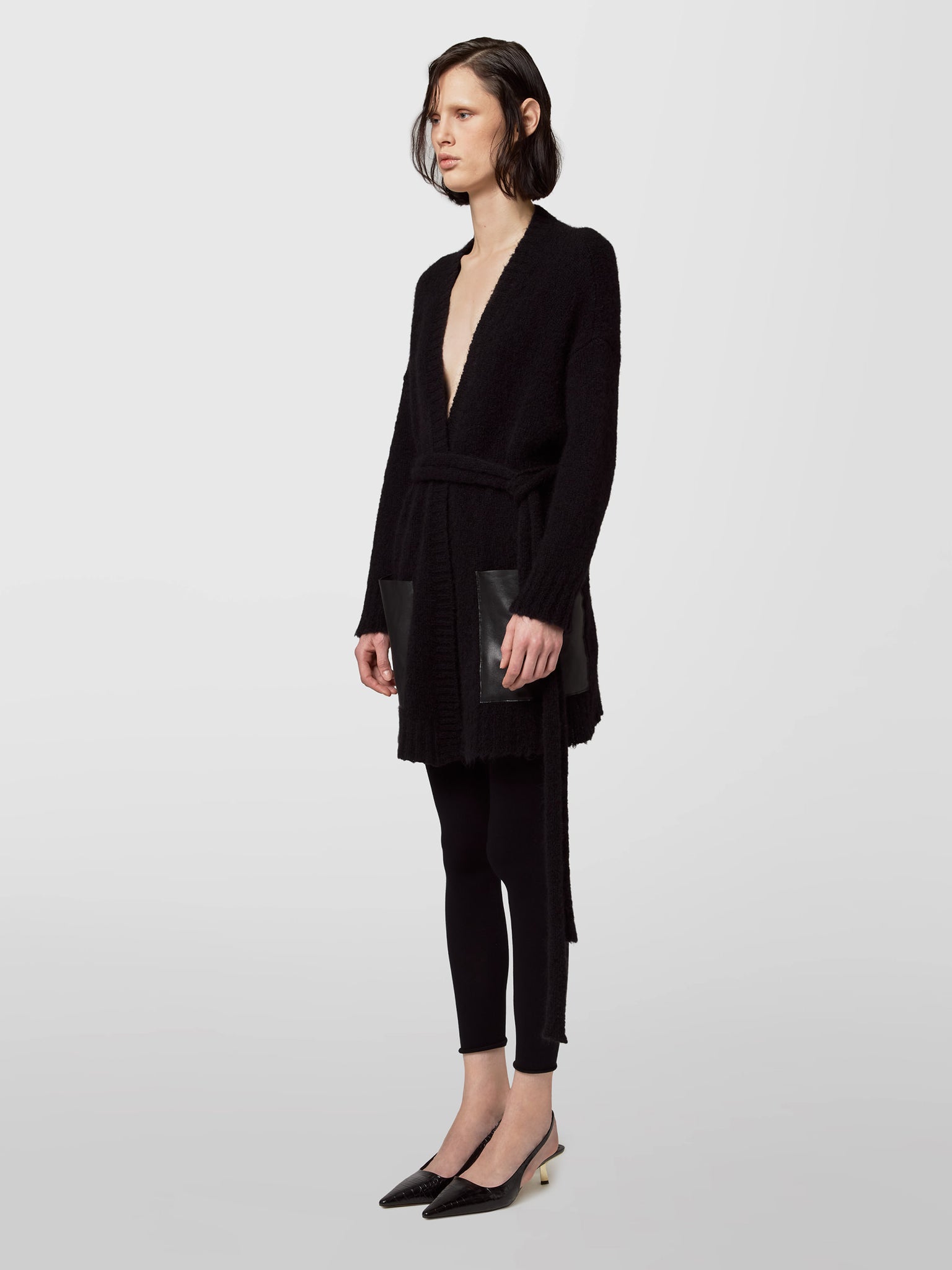 Cardigan manica Lunga Tasche E Cintura