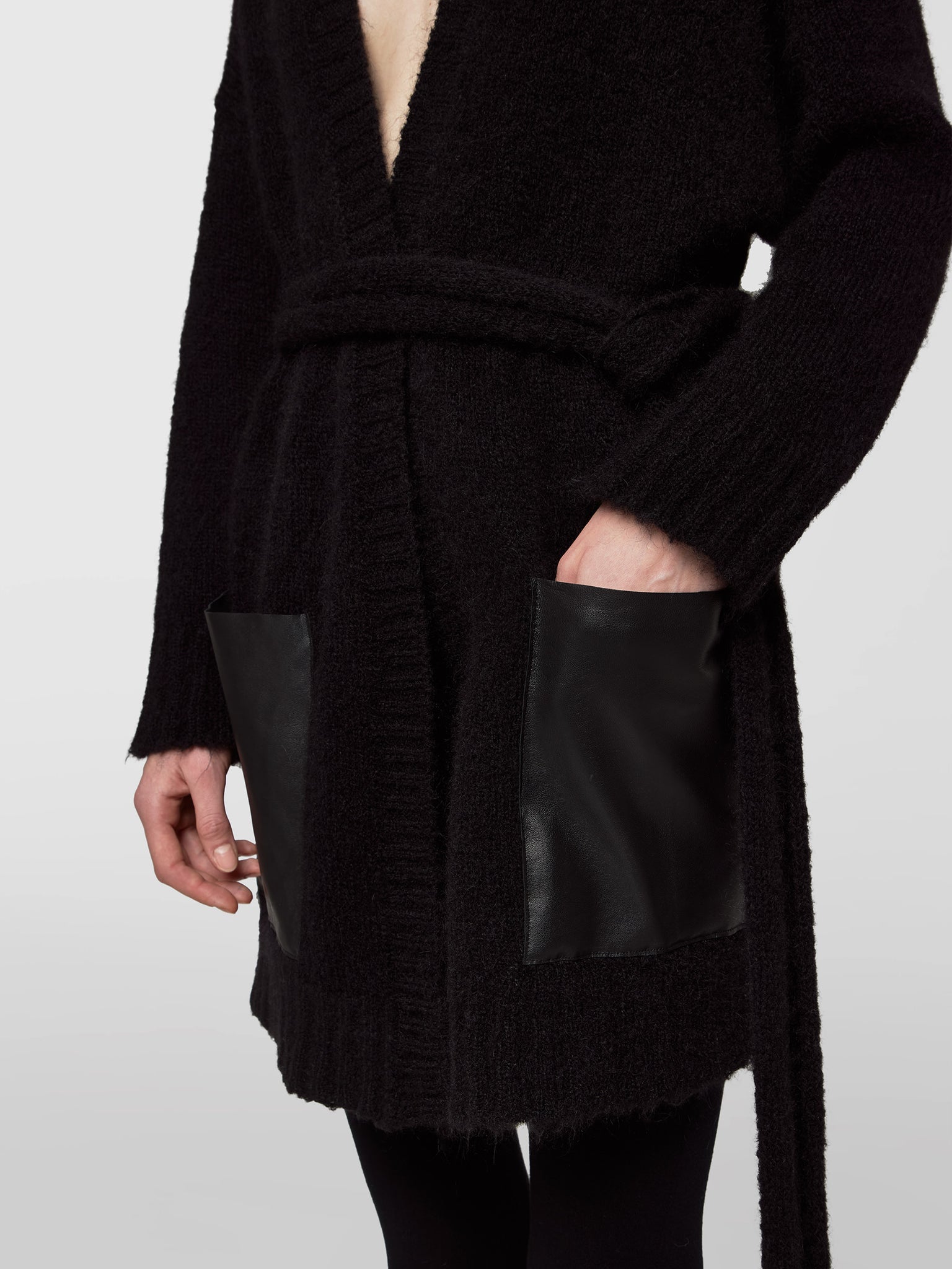 Cardigan manica Lunga Tasche E Cintura