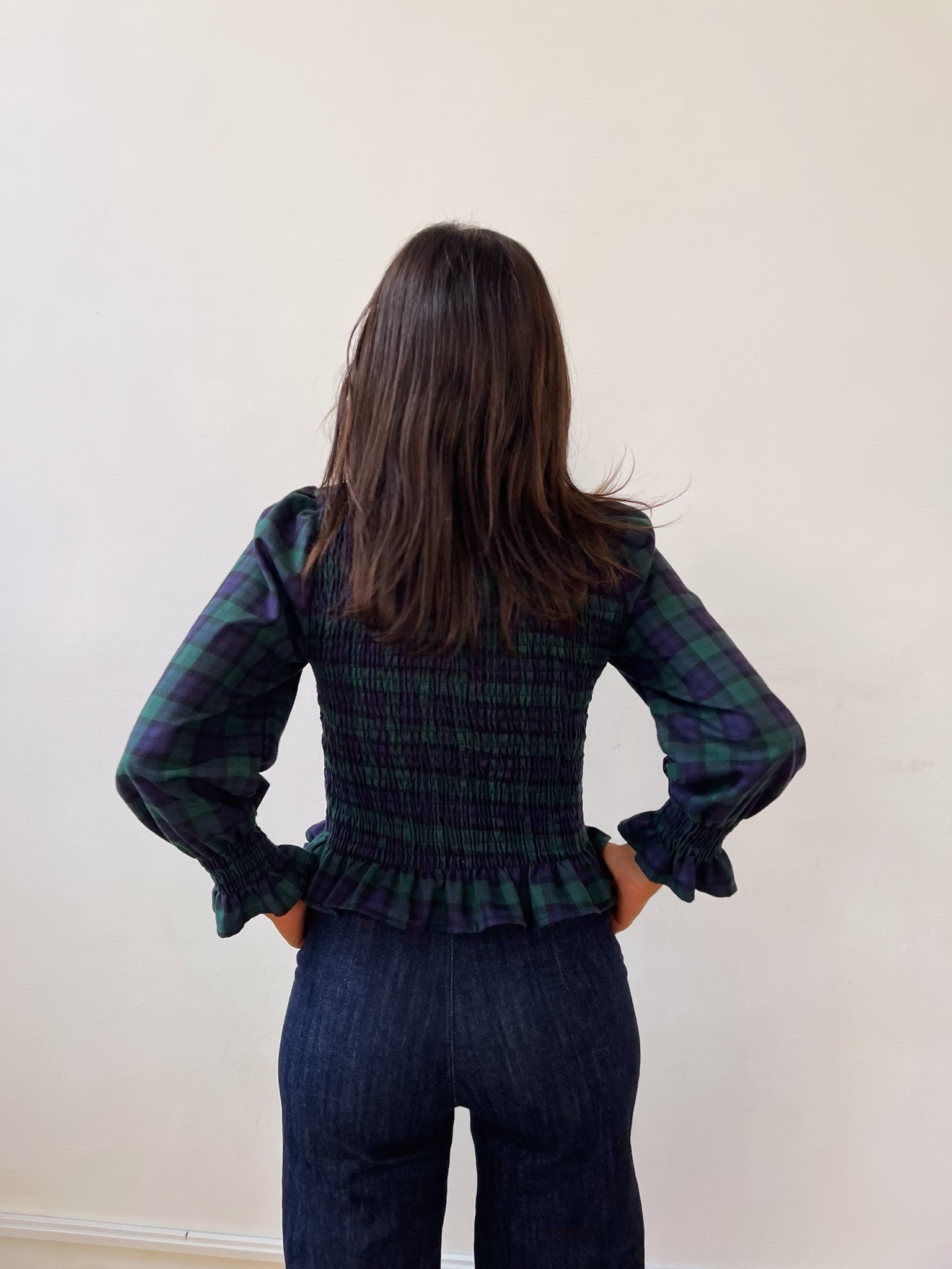 Blusa Chia verde e blu navy