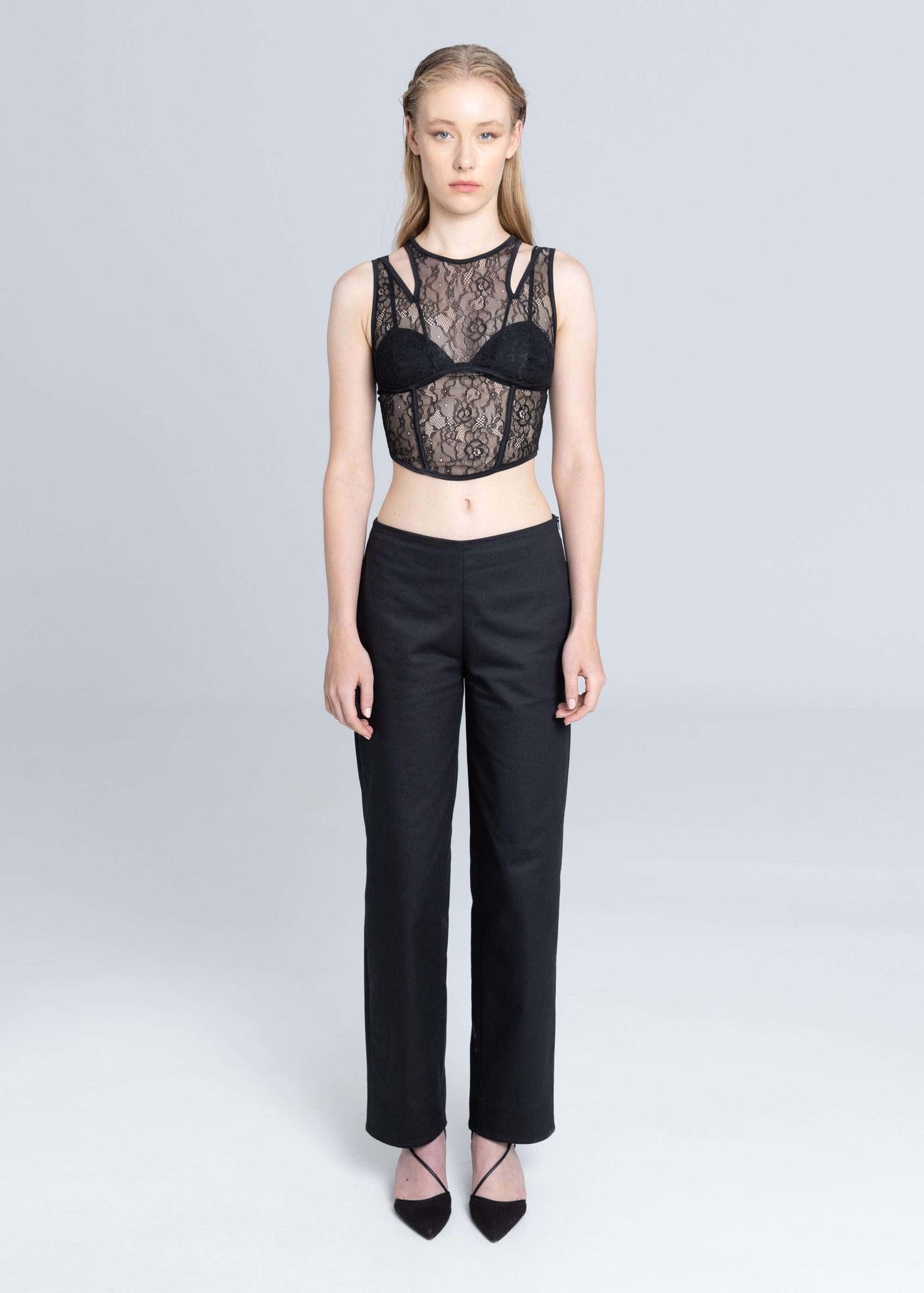 Top corsetto in pizzo trasparente - Nero