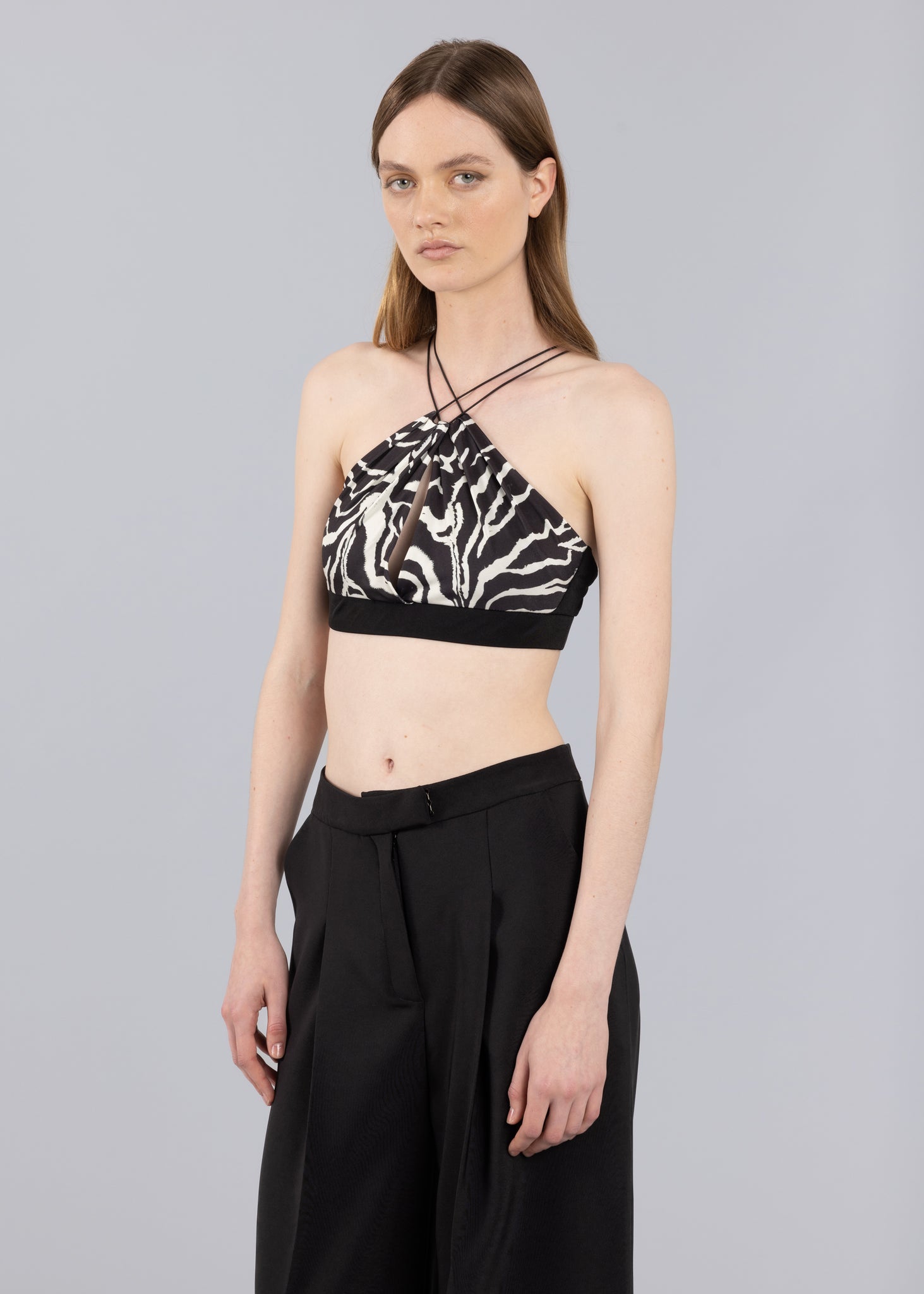Reggiseno drappeggiato con stampa animalier - Stampa animale nera