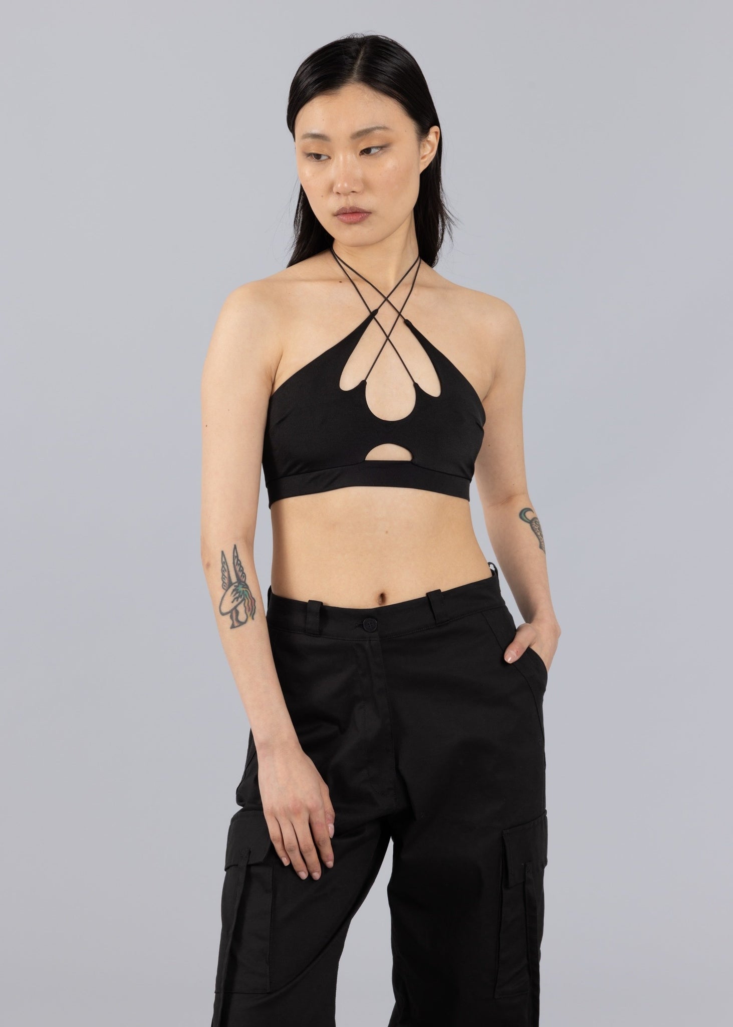 Bralette con ritaglio in rete - Nero
