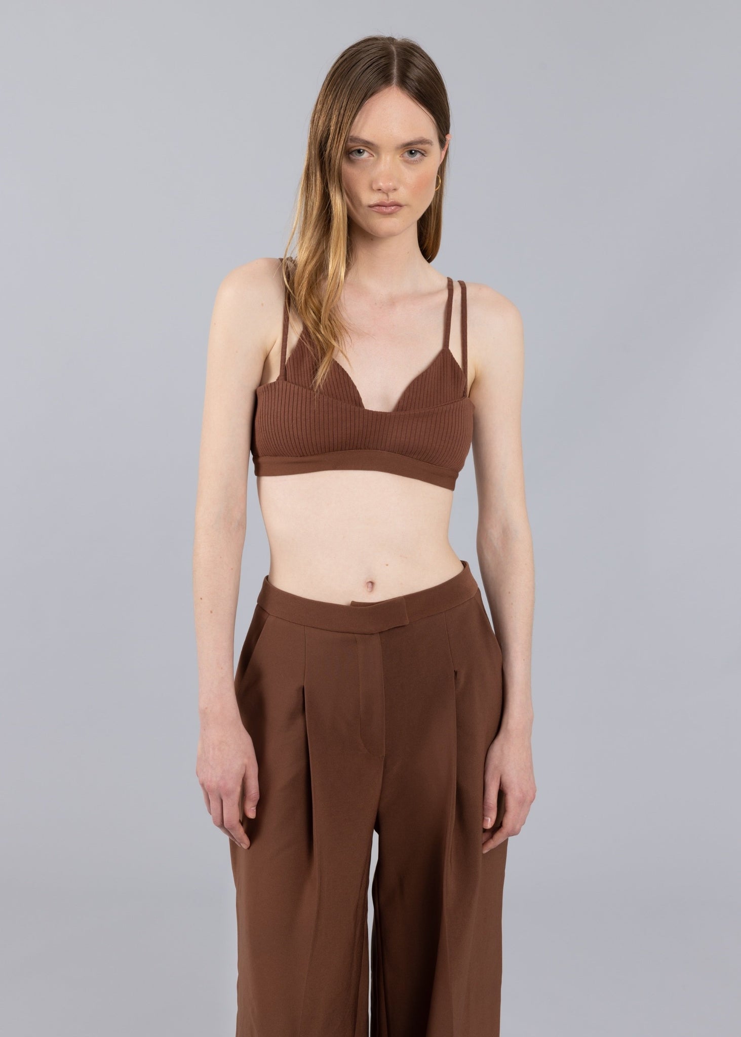 Reggiseno a coste a doppio strato - Marrone cioccolato