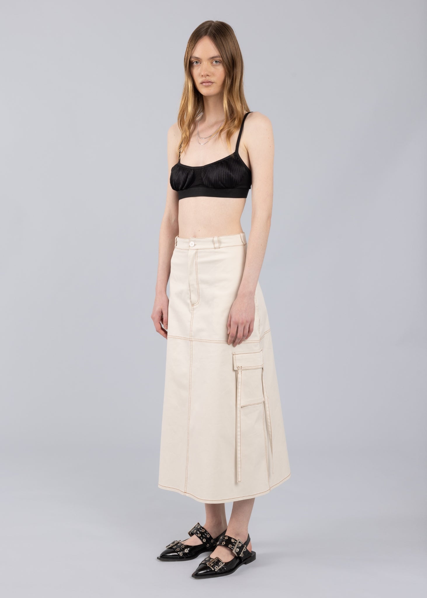 Gonna lunga cargo - Latte mandorla