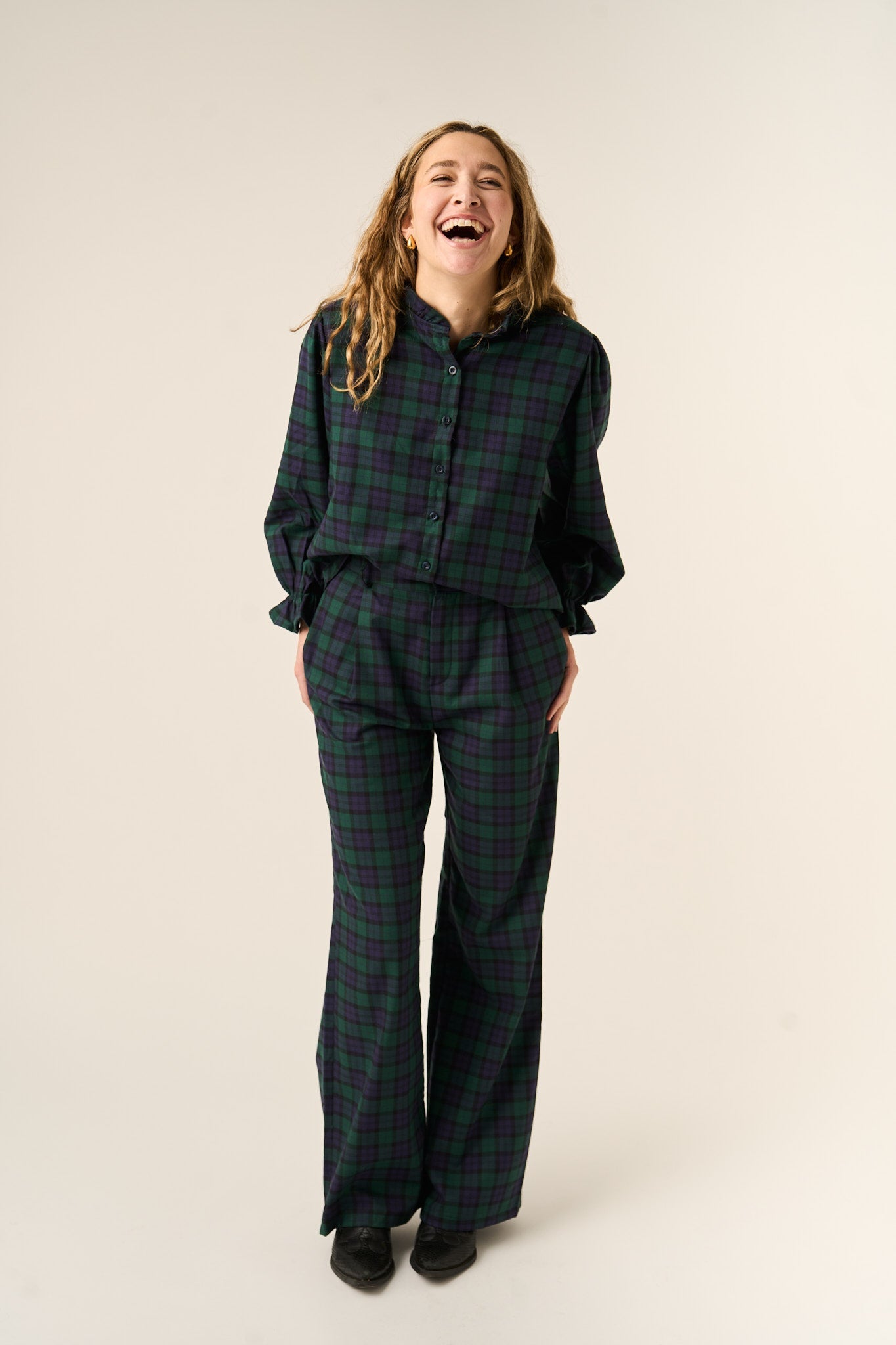Pantaloni Alia verdi e blu navy