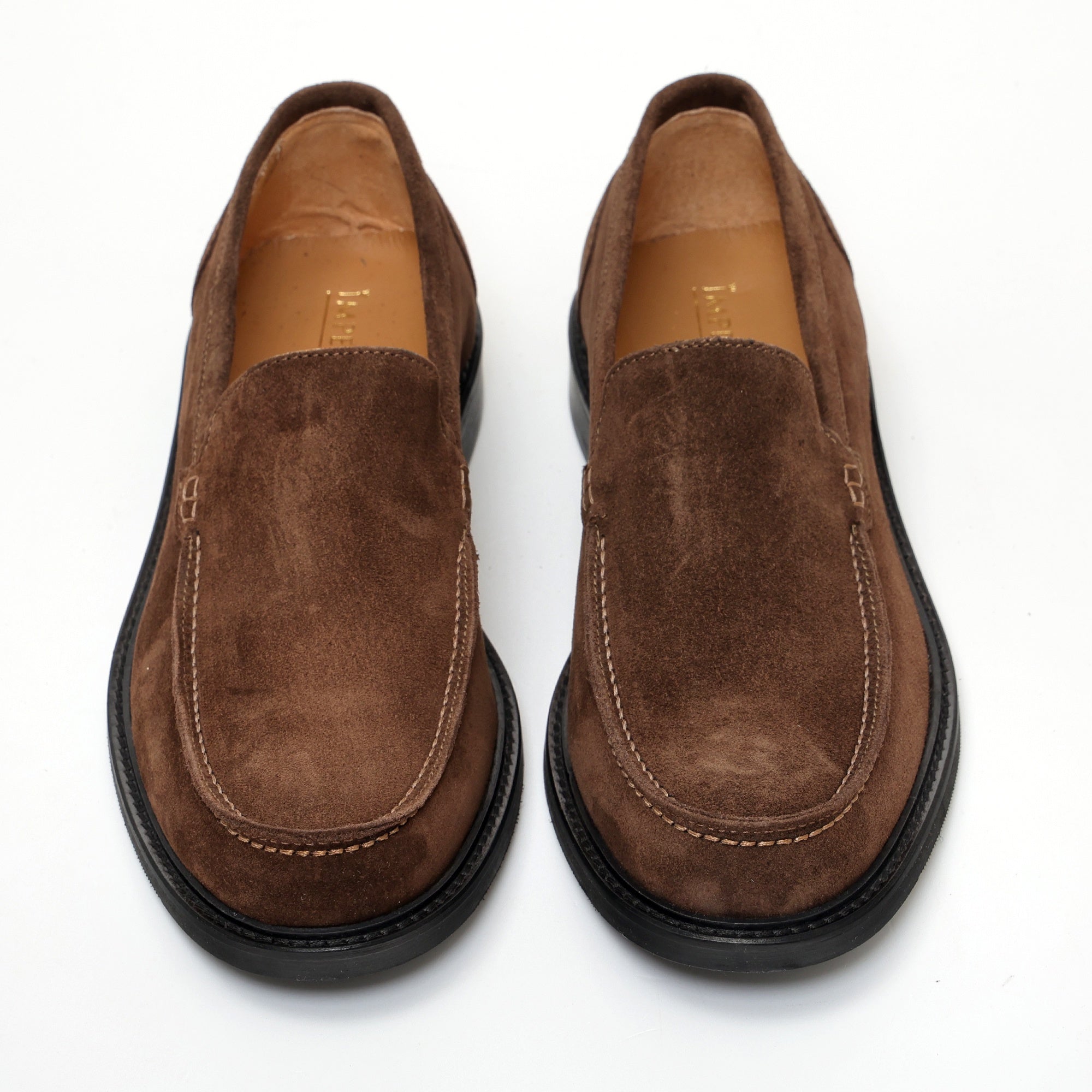 Mocassino liscio in pelle scamosciata  con fondo in cuoio antiscivolo Marrone