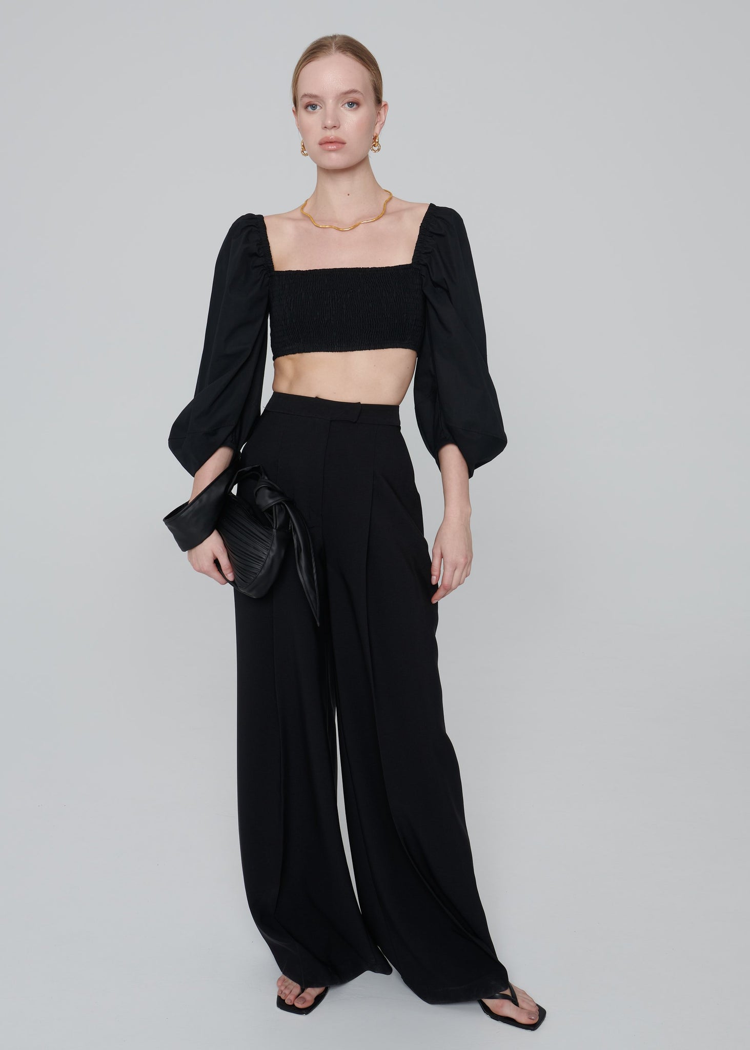 Pantaloni a piega singola - Nero