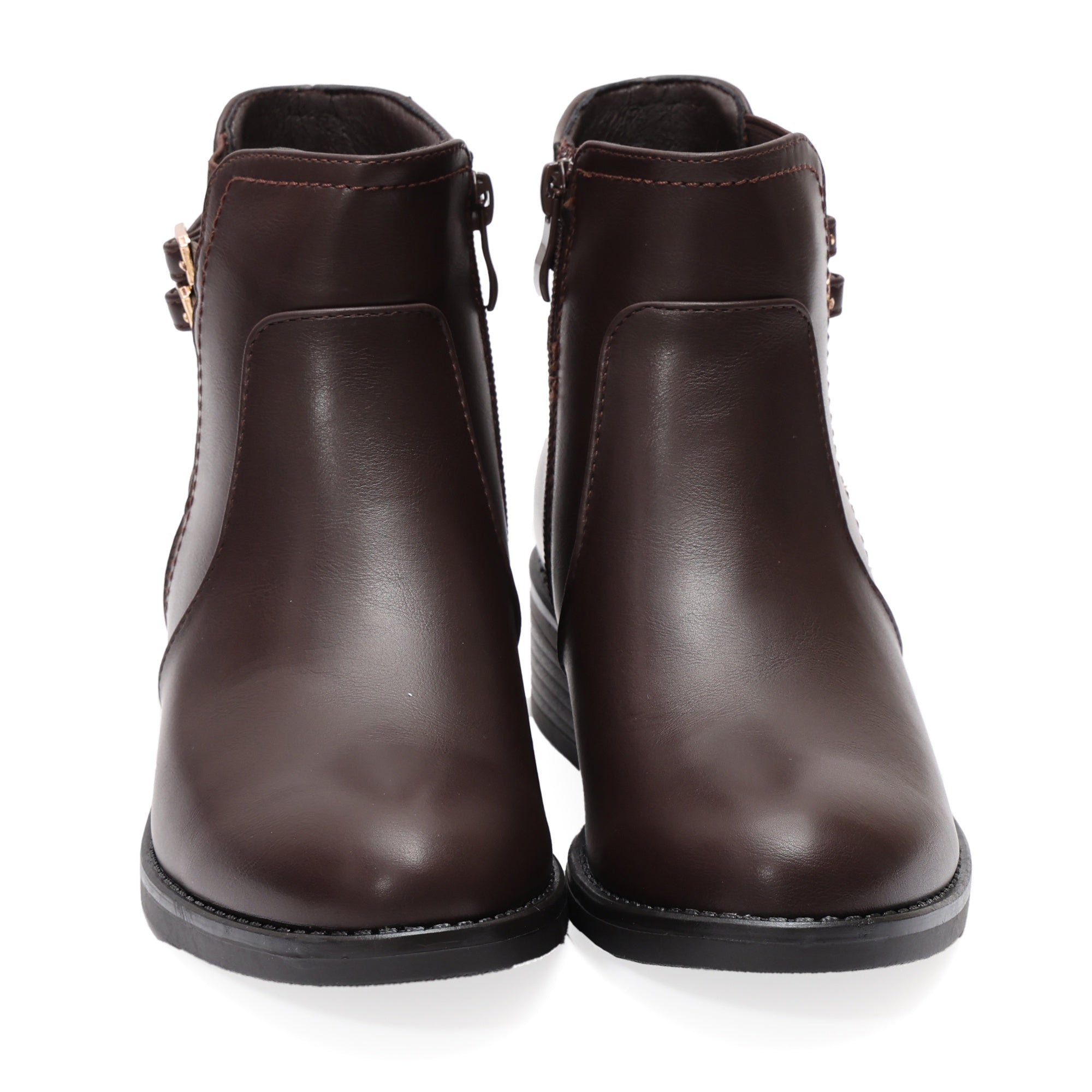 Stivaletti in simil pelle con fibbia dorata e elastico laterale Marrone