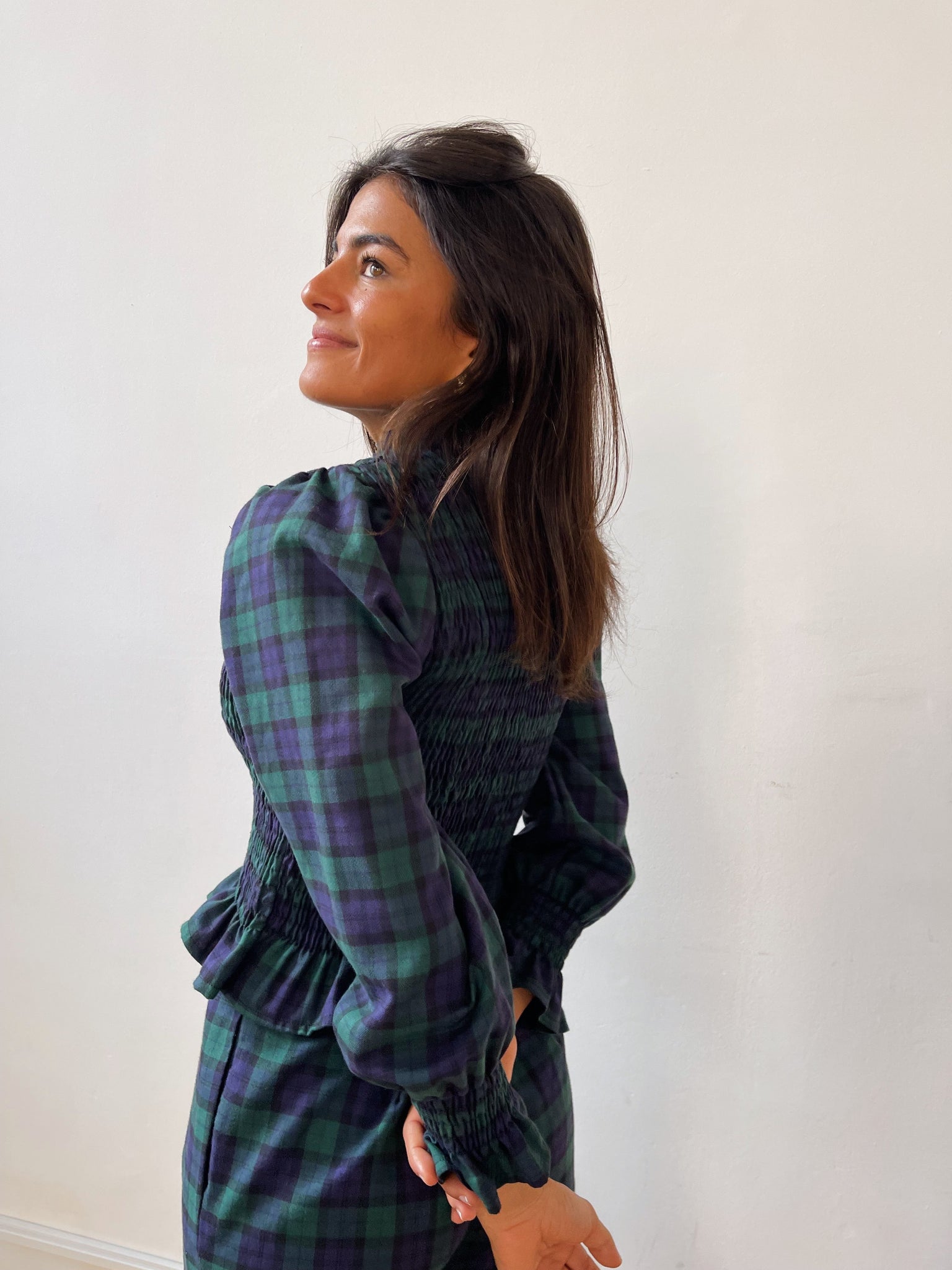 Blusa Chia verde e blu navy