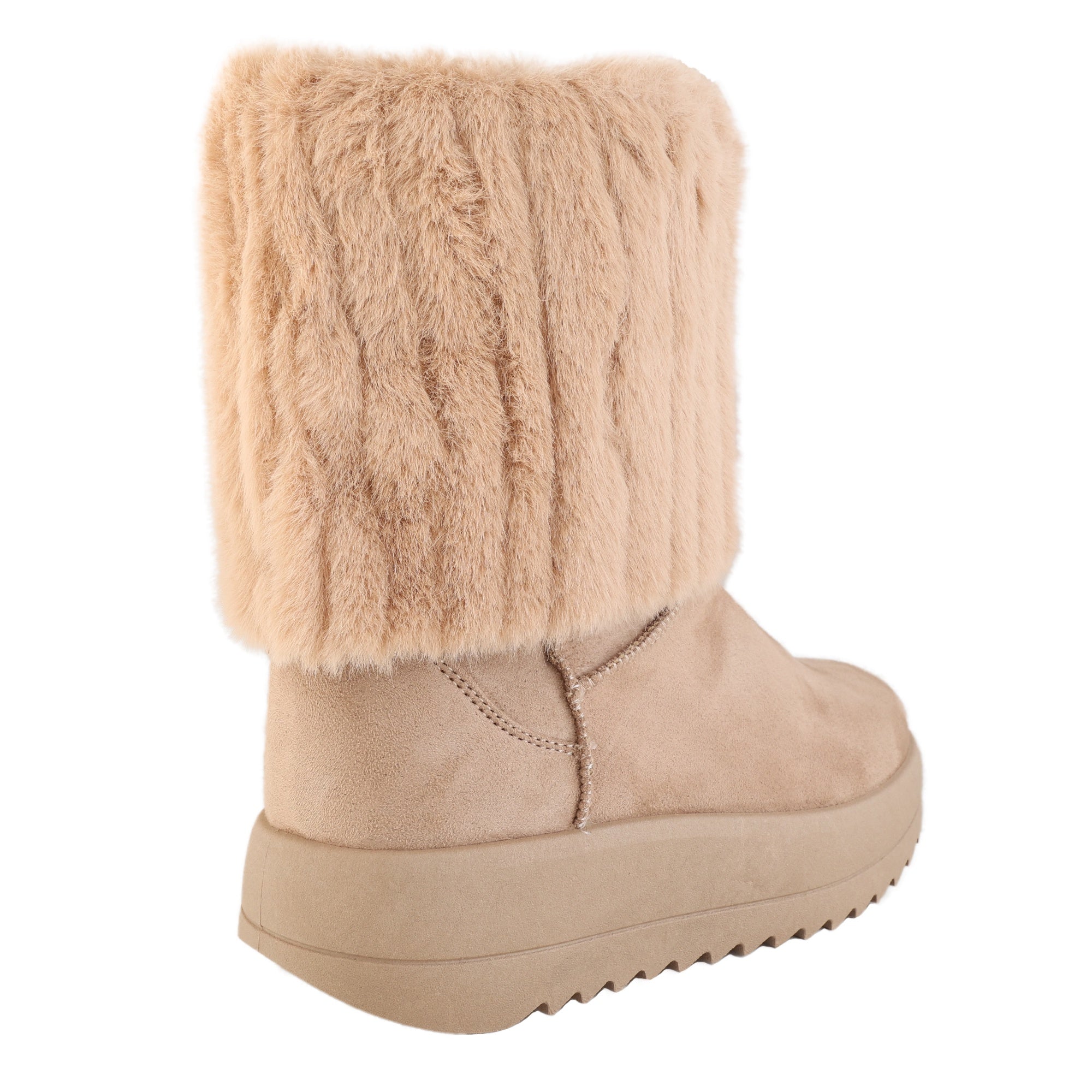 Stivaletti in simil camoscio imbottiti platform con pellicciotto Khaki