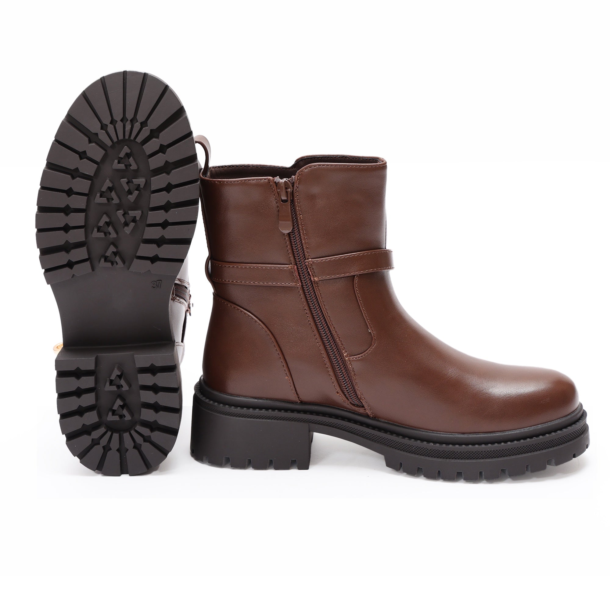 Stivaletti in simil pelle con fibbia dorata Marrone