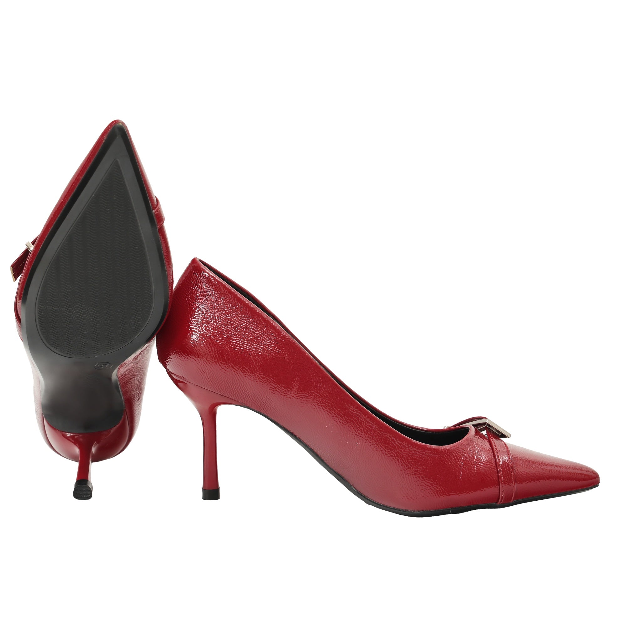 Decolletè in simil pelle verniciata con cinturino Bordaeux