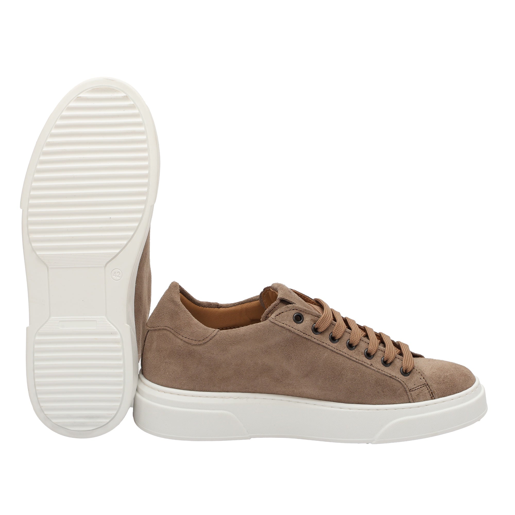 Sneakers stringate in vera pelle scamosciata tortora