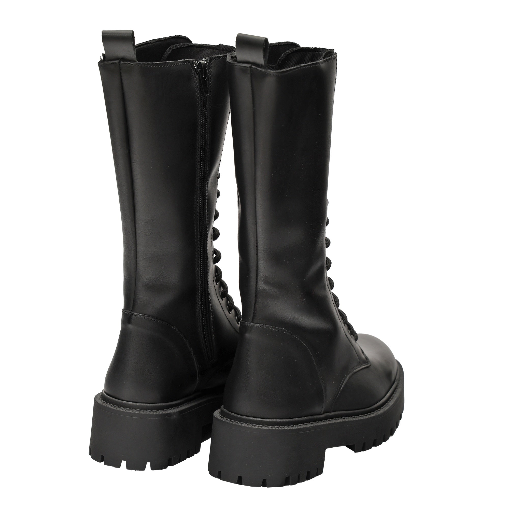 Stivale in vera pelle con stringhe Nero