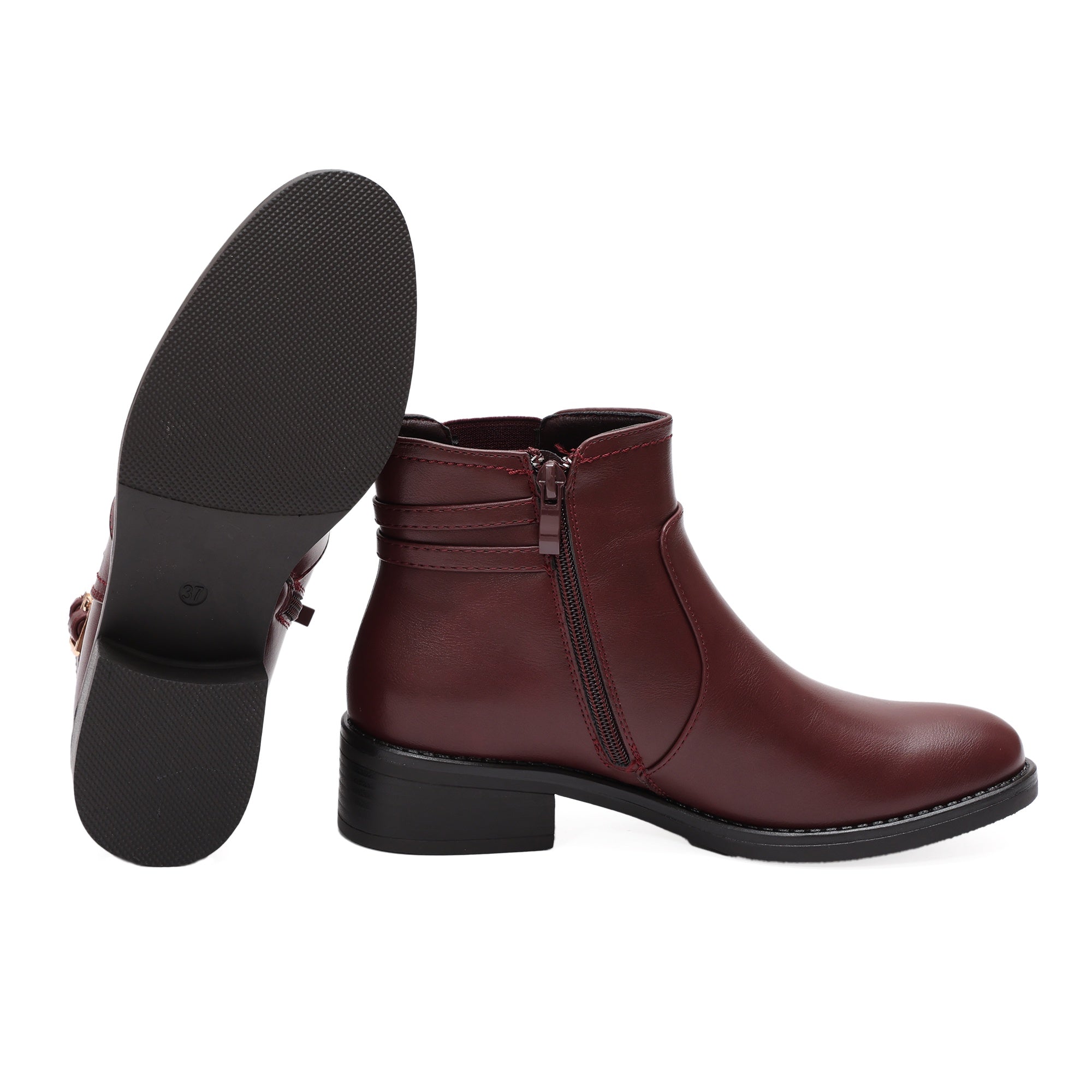 Stivaletti in simil pelle con fibbia dorata e elastico laterale Bordeaux