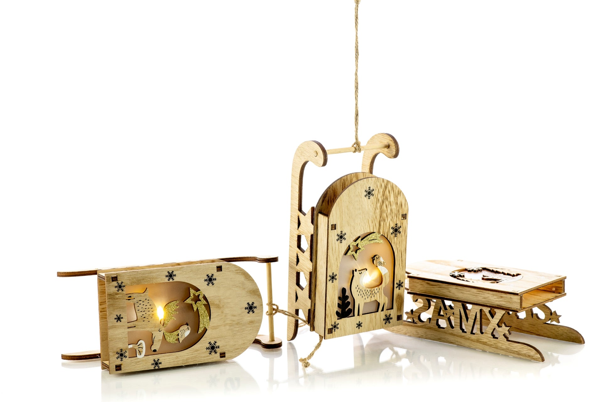 Decorazione in legno con incisione e LED - Volpe