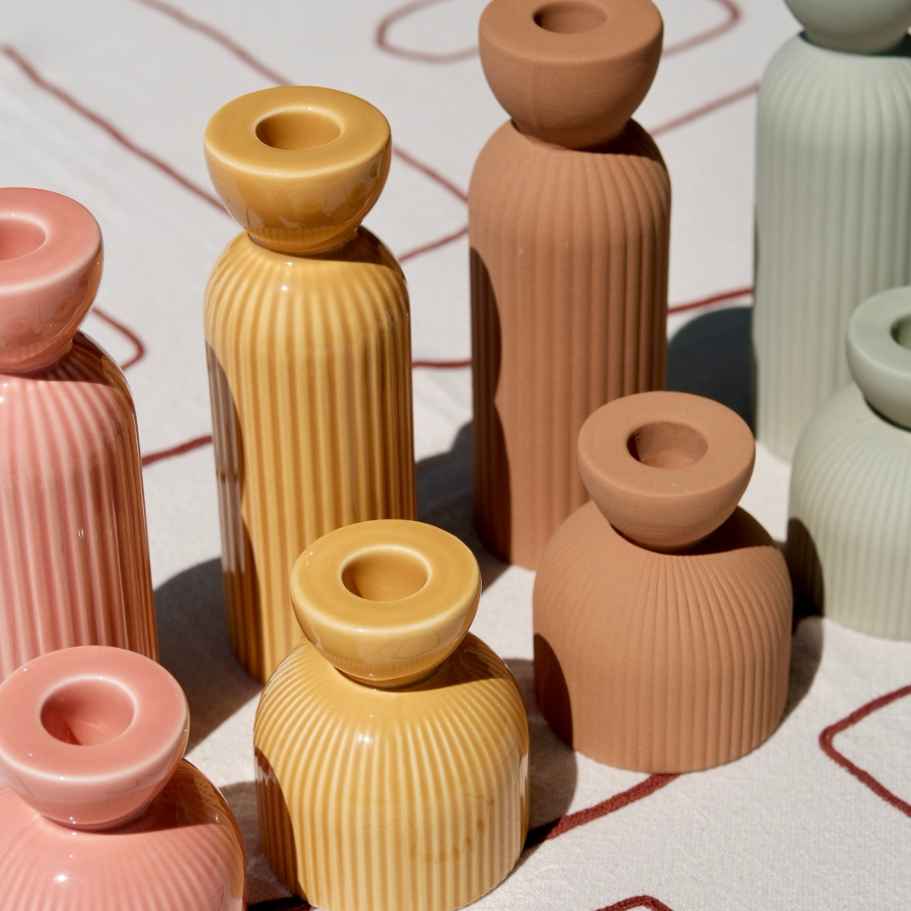 Portacandele in ceramica Lus M - Giallo