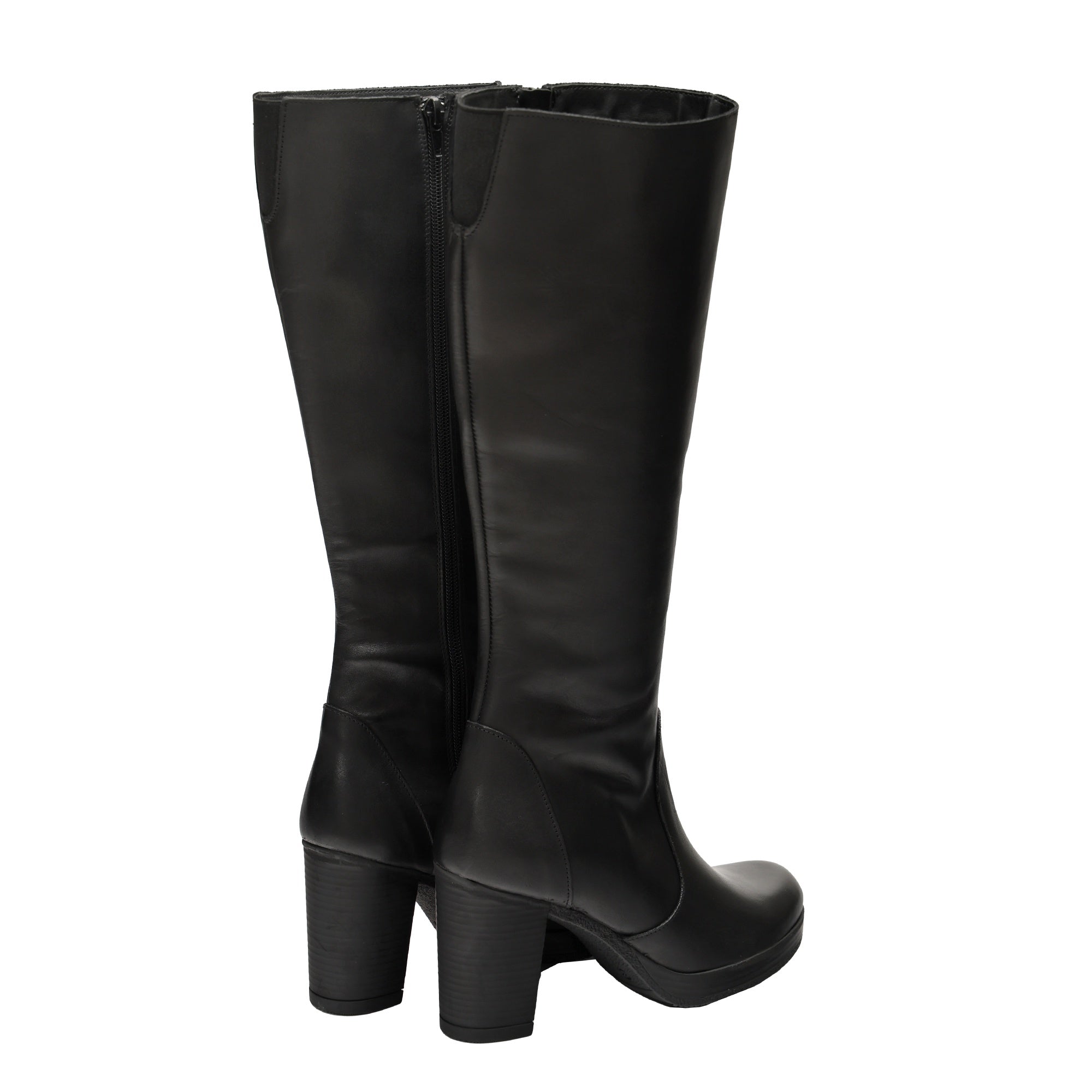 Stivale in vera pelle con tacco e fascia elastica Nero