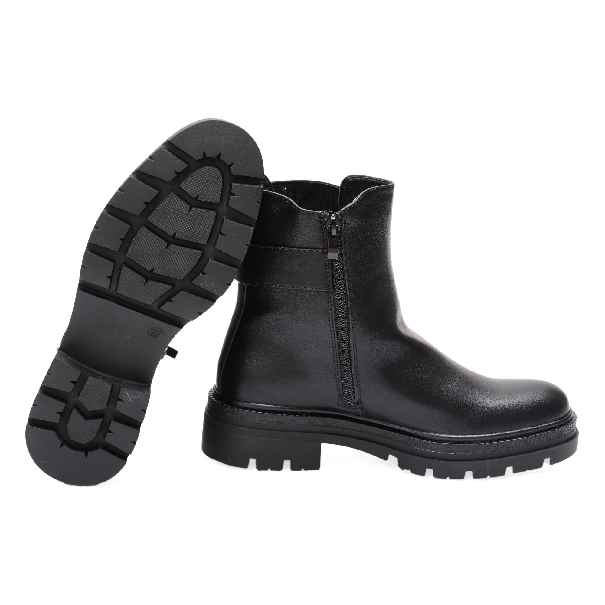 Stivaletto in simil pelle con elastico laterale e fibbia dorata Nero