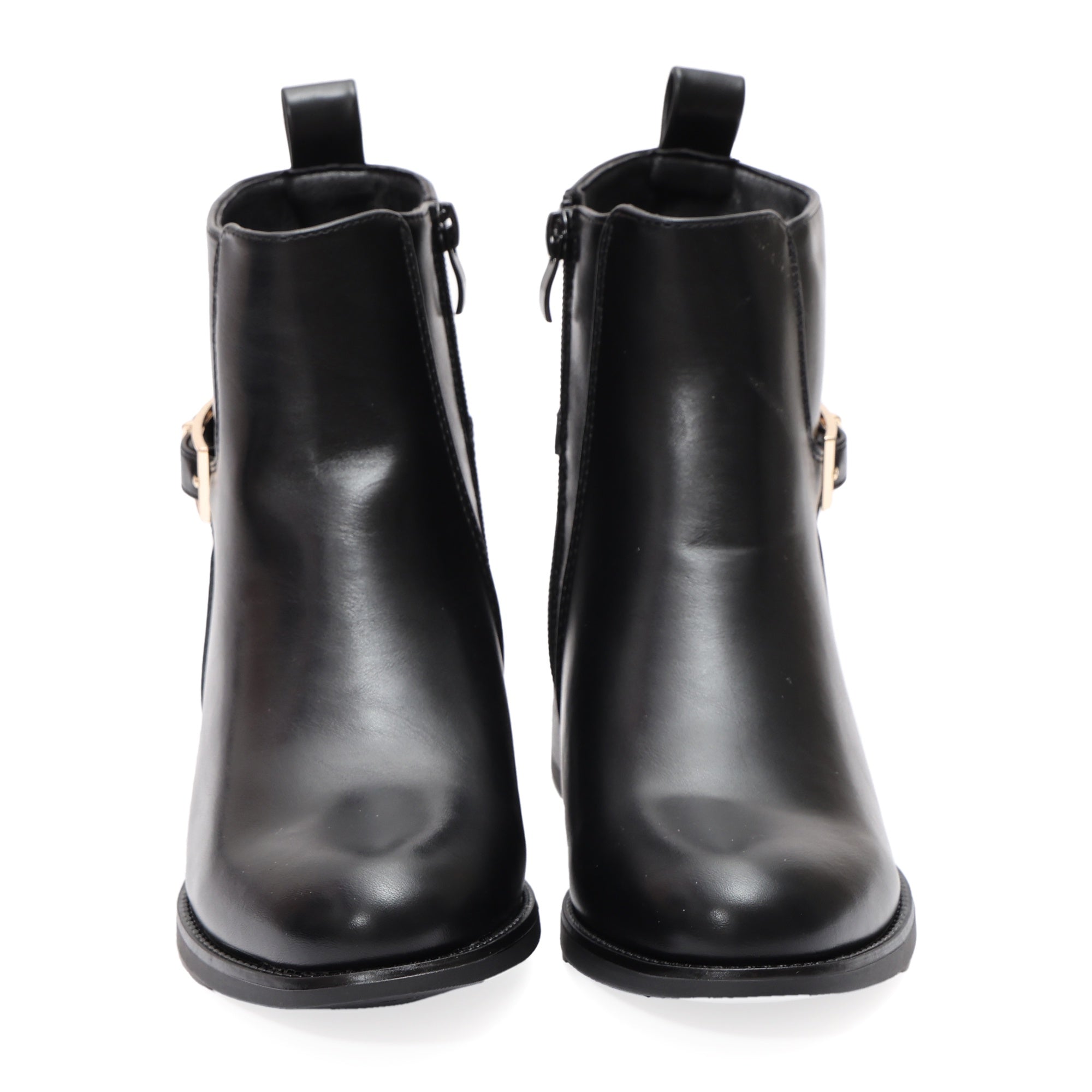 Stivaletti in simil pelle con fibbia dorata Nero