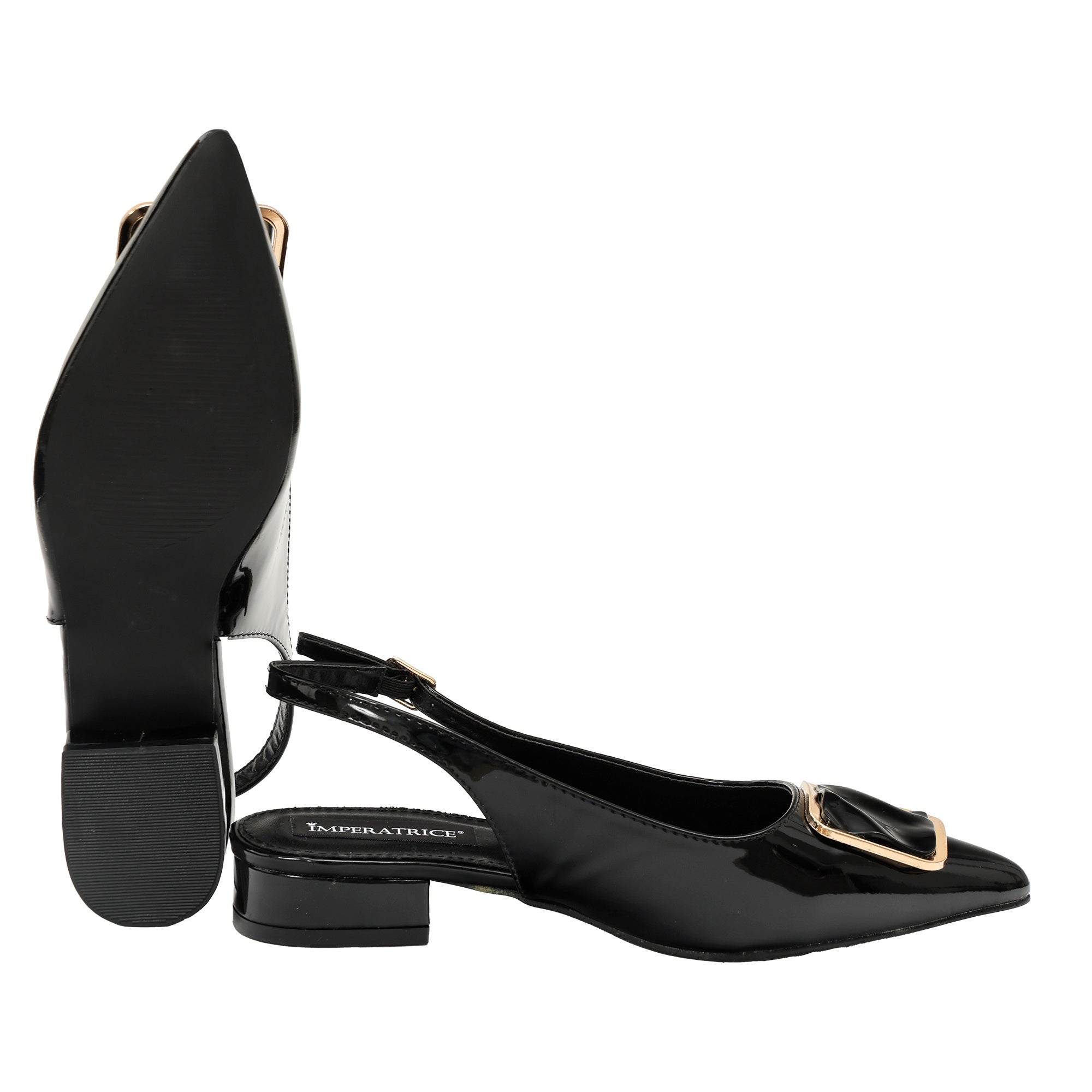 Ballerine in simil pelle verniciata con applicazione Nero