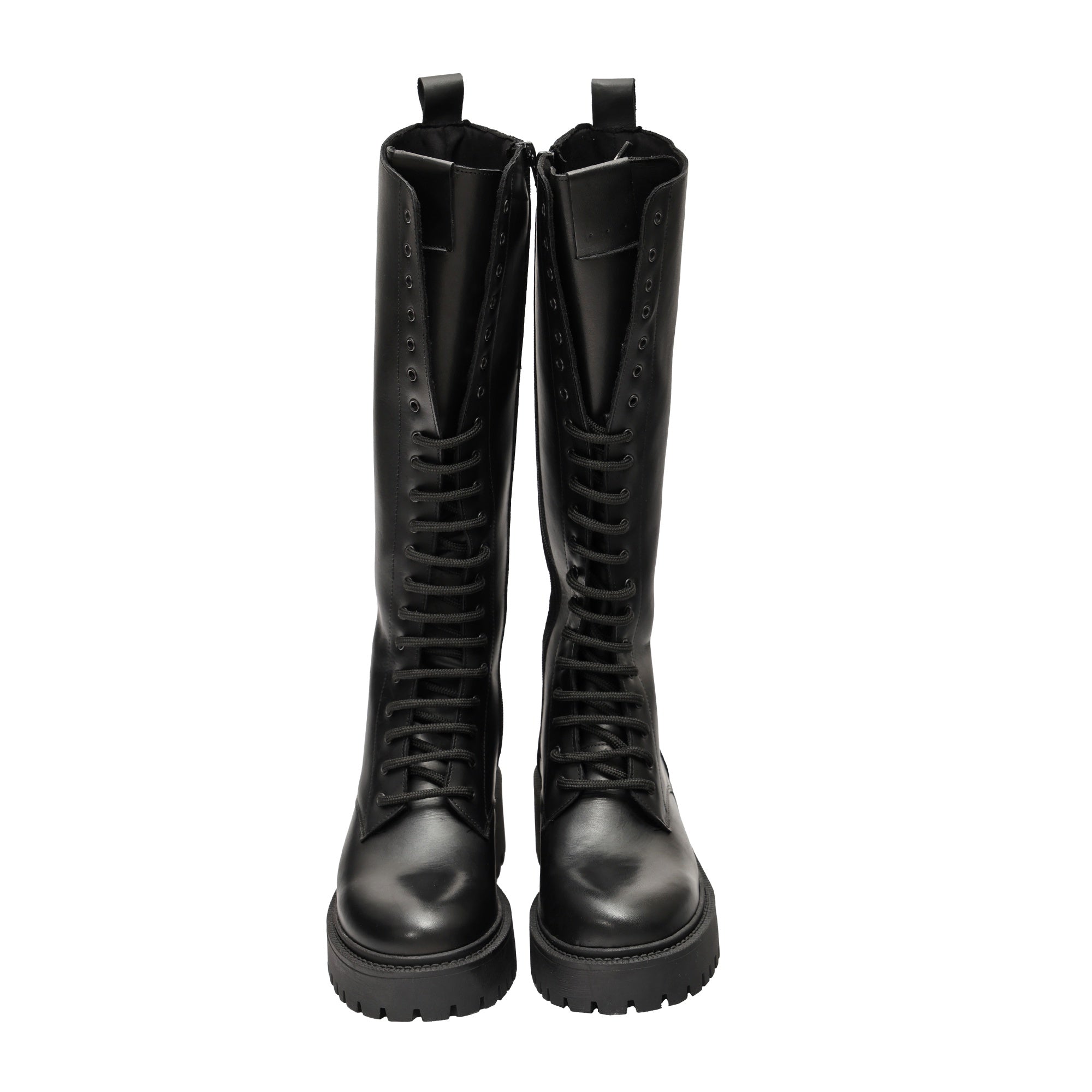 Stivale in vera pelle con stringhe Nero