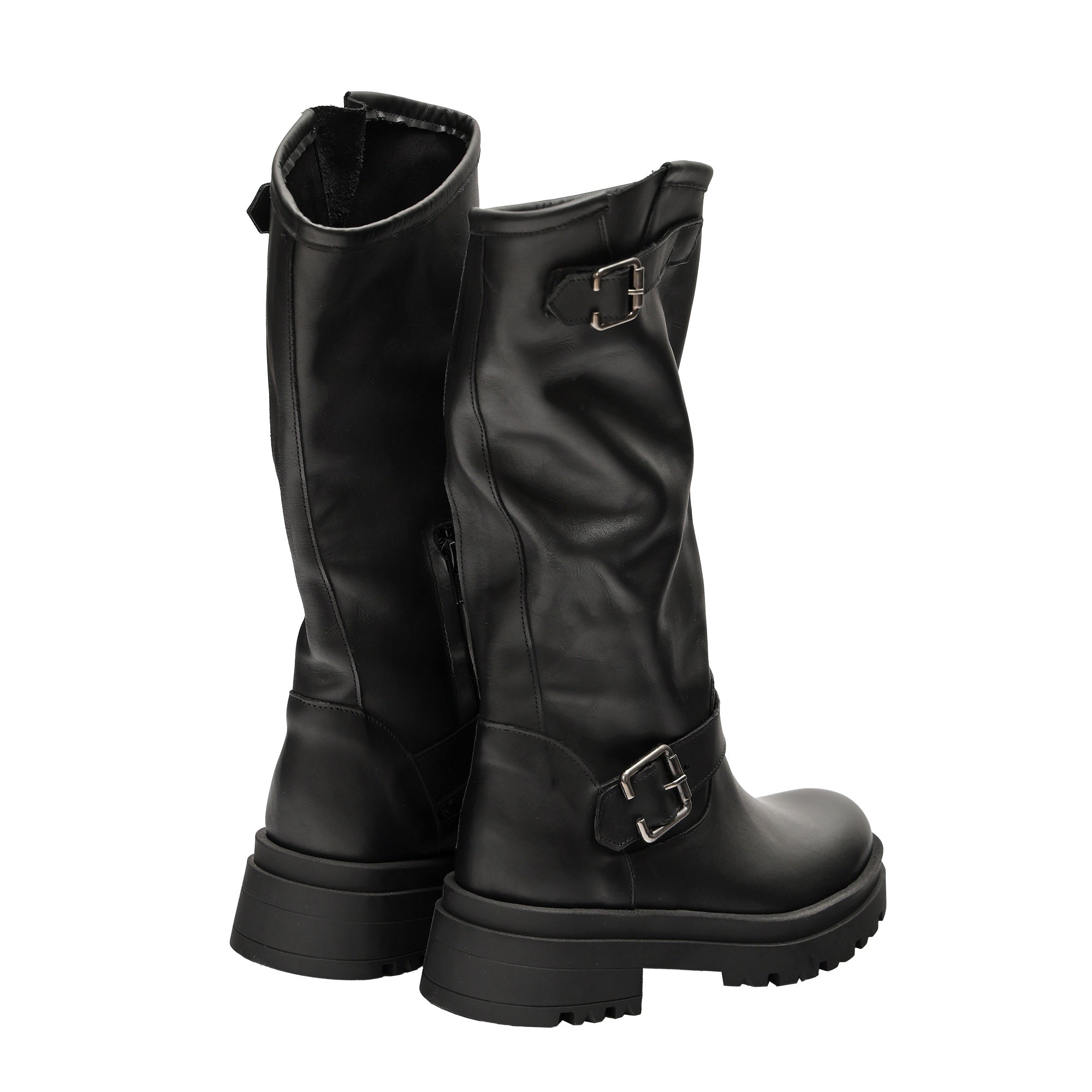 Stivali in vera pelle con cinturini  Nero