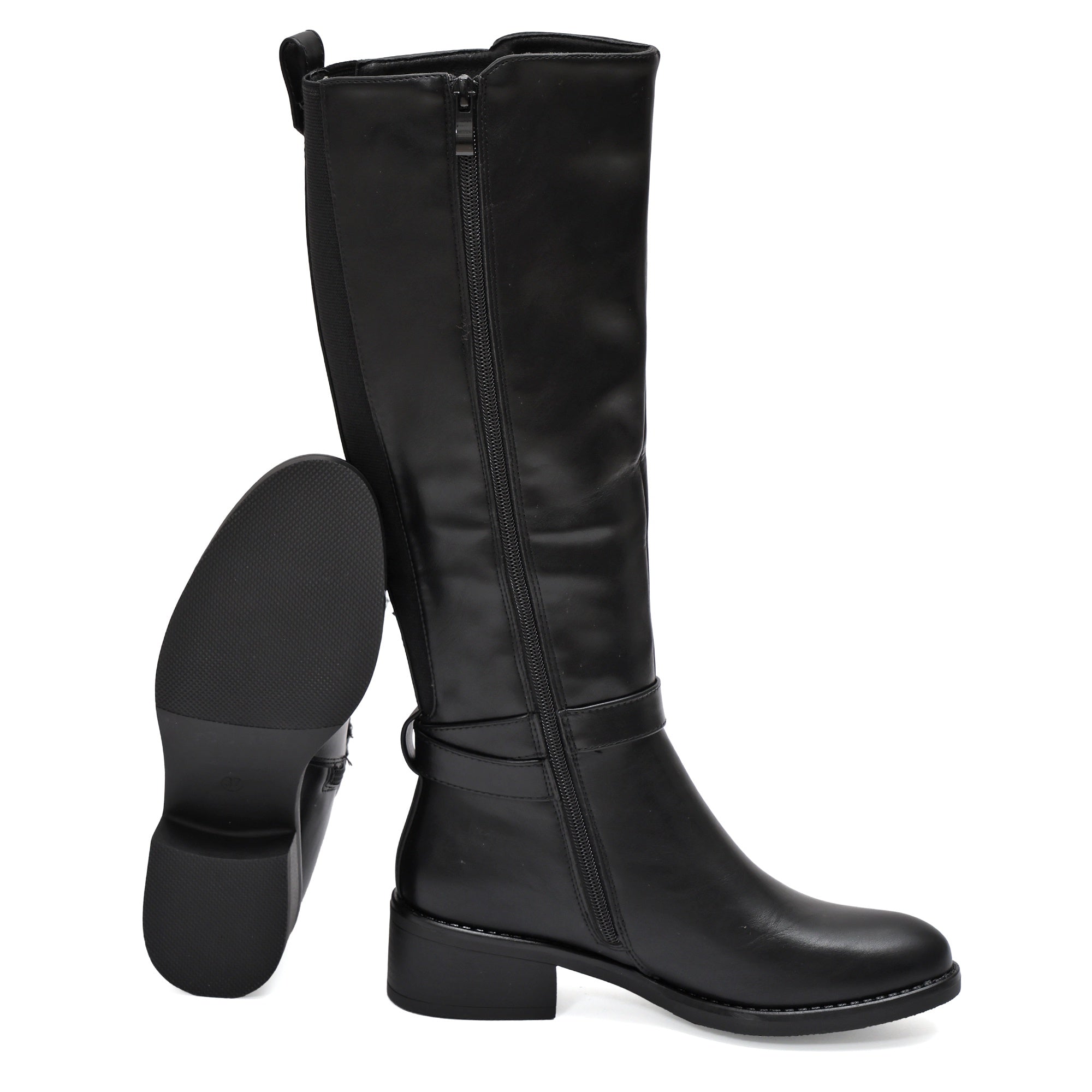 Stivale in simil pelle con cinturini e fascia elastica Nero